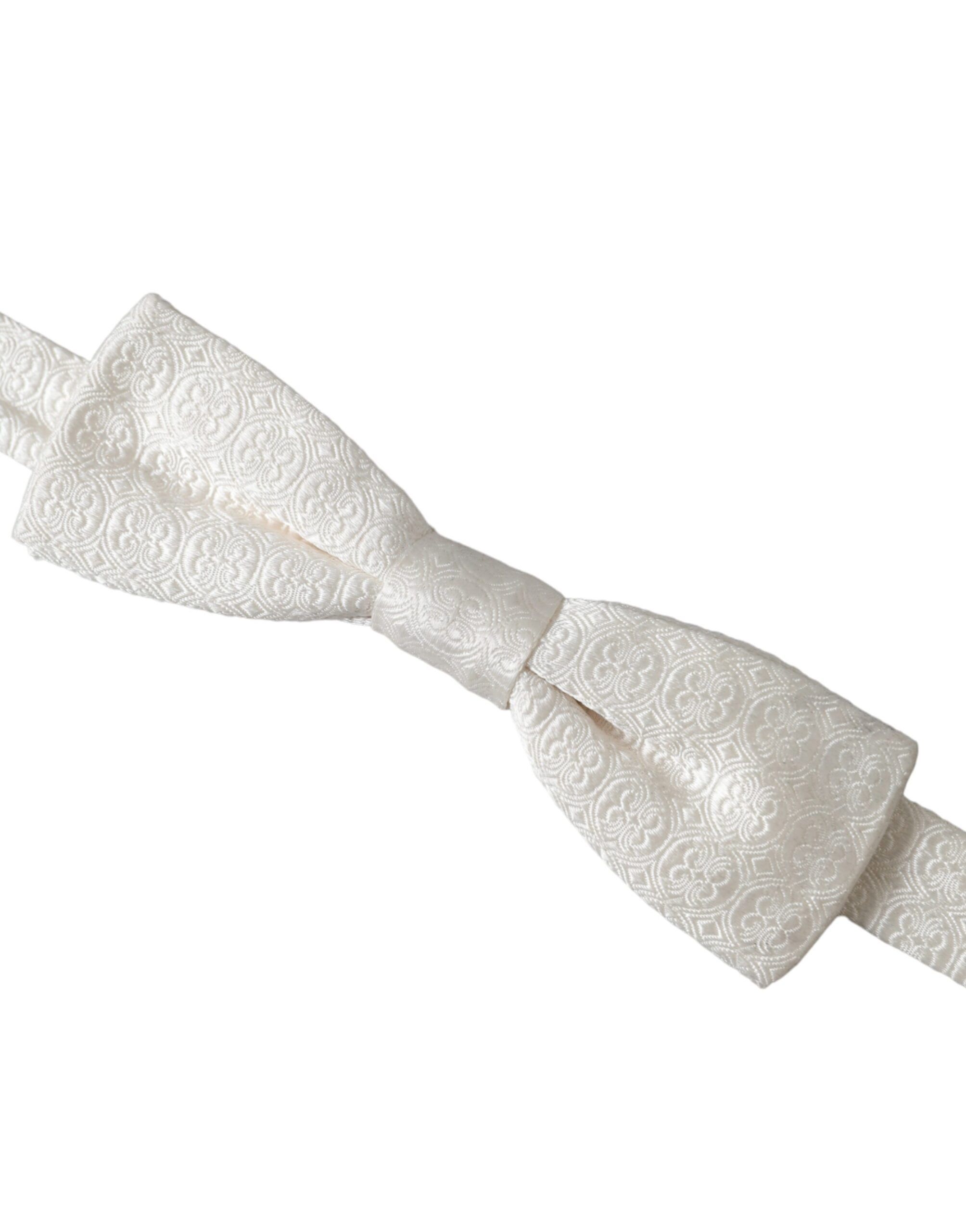 Dolce & Gabbana White Silk Patterned Adjustable Neck Men Papillon Bow Men's Size ONE SIZE - 2 Thumbnail