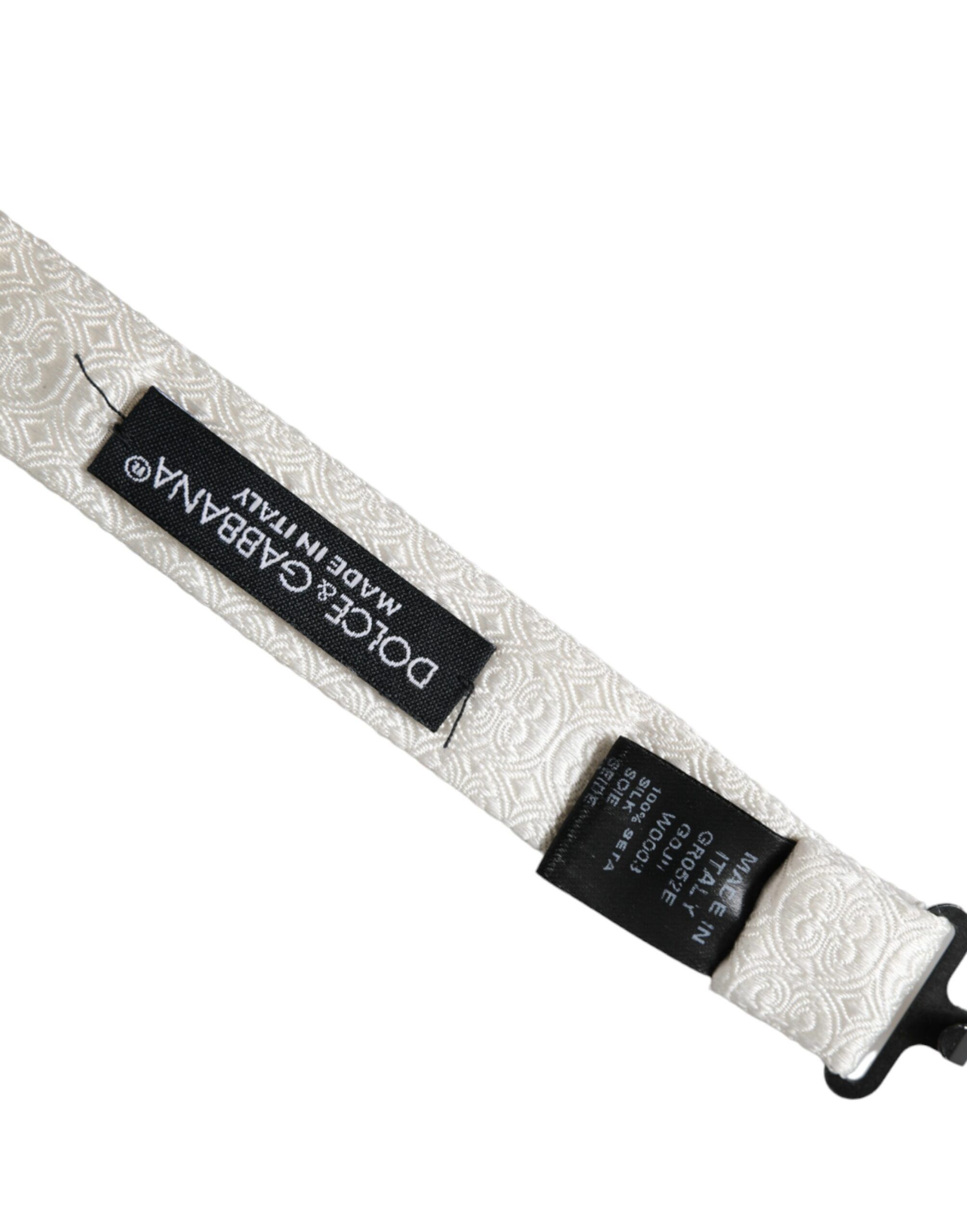 Dolce & Gabbana White Silk Patterned Adjustable Neck Men Papillon Bow Men's Size ONE SIZE - 5 Thumbnail