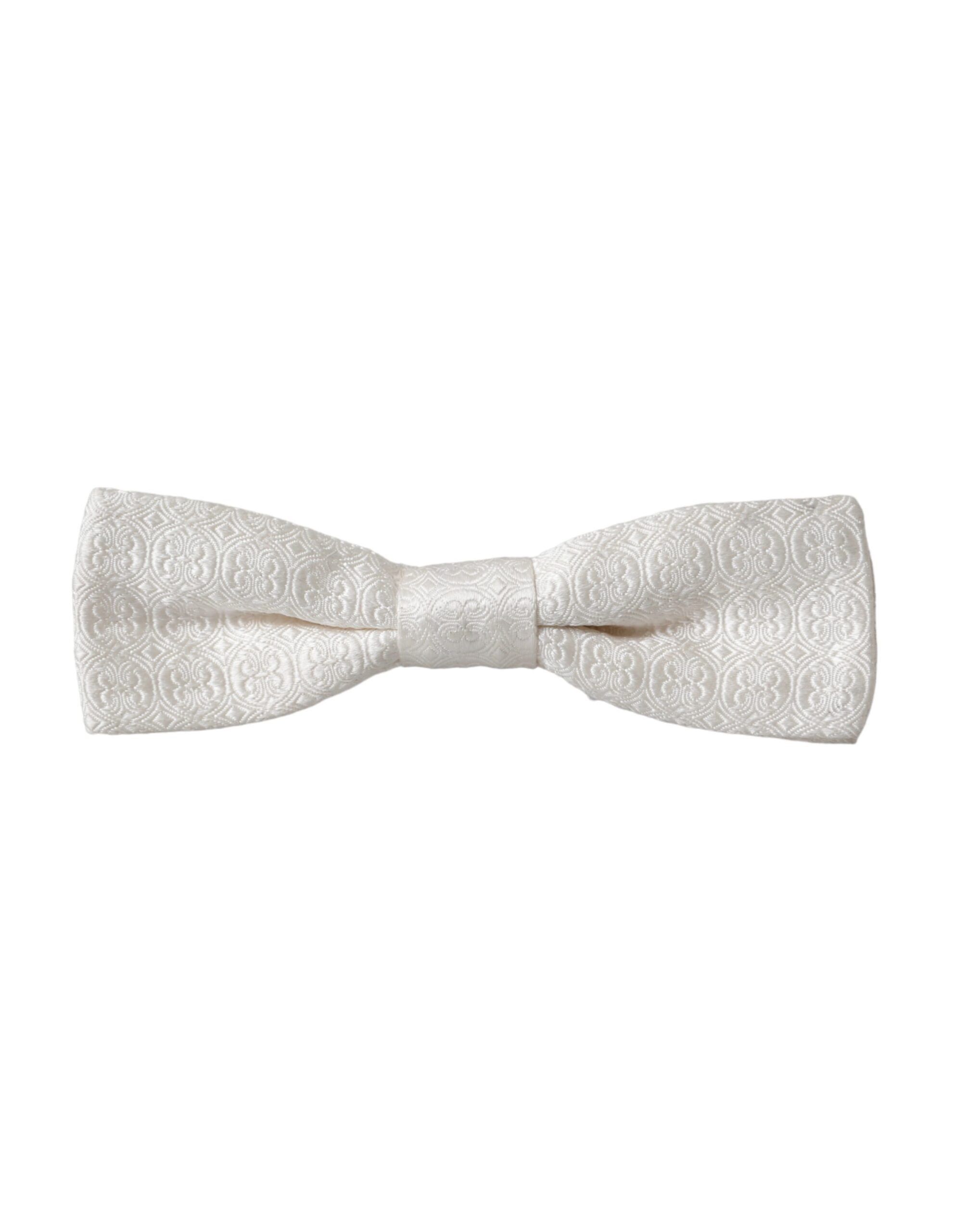 Dolce & Gabbana White Silk Patterned Adjustable Neck Men Papillon Bow Men's Size ONE SIZE - 3 Thumbnail