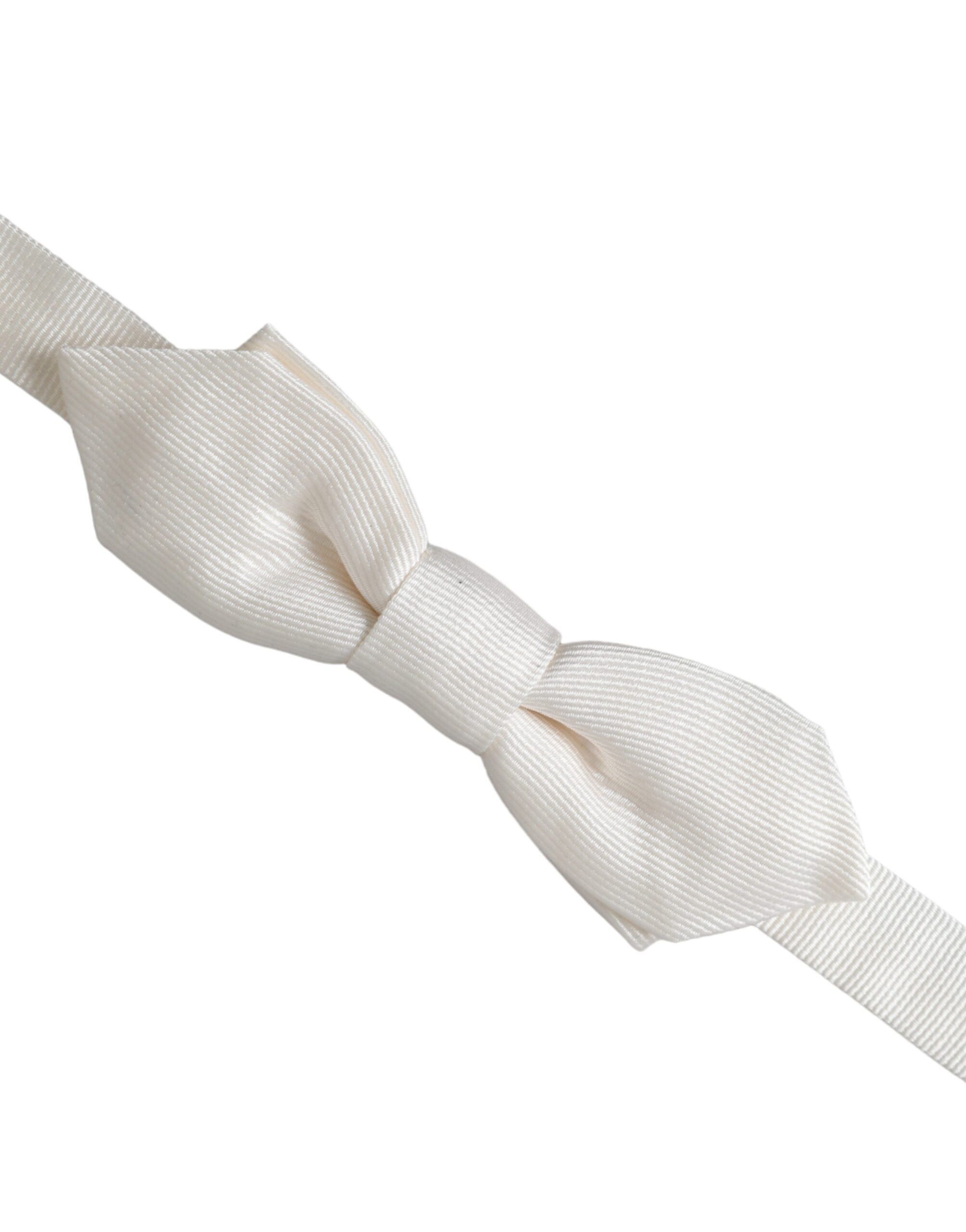 Dolce & Gabbana White Silk Adjustable Neck Men Papillon Bow Men's Tie Size ONE SIZE - 2 Thumbnail