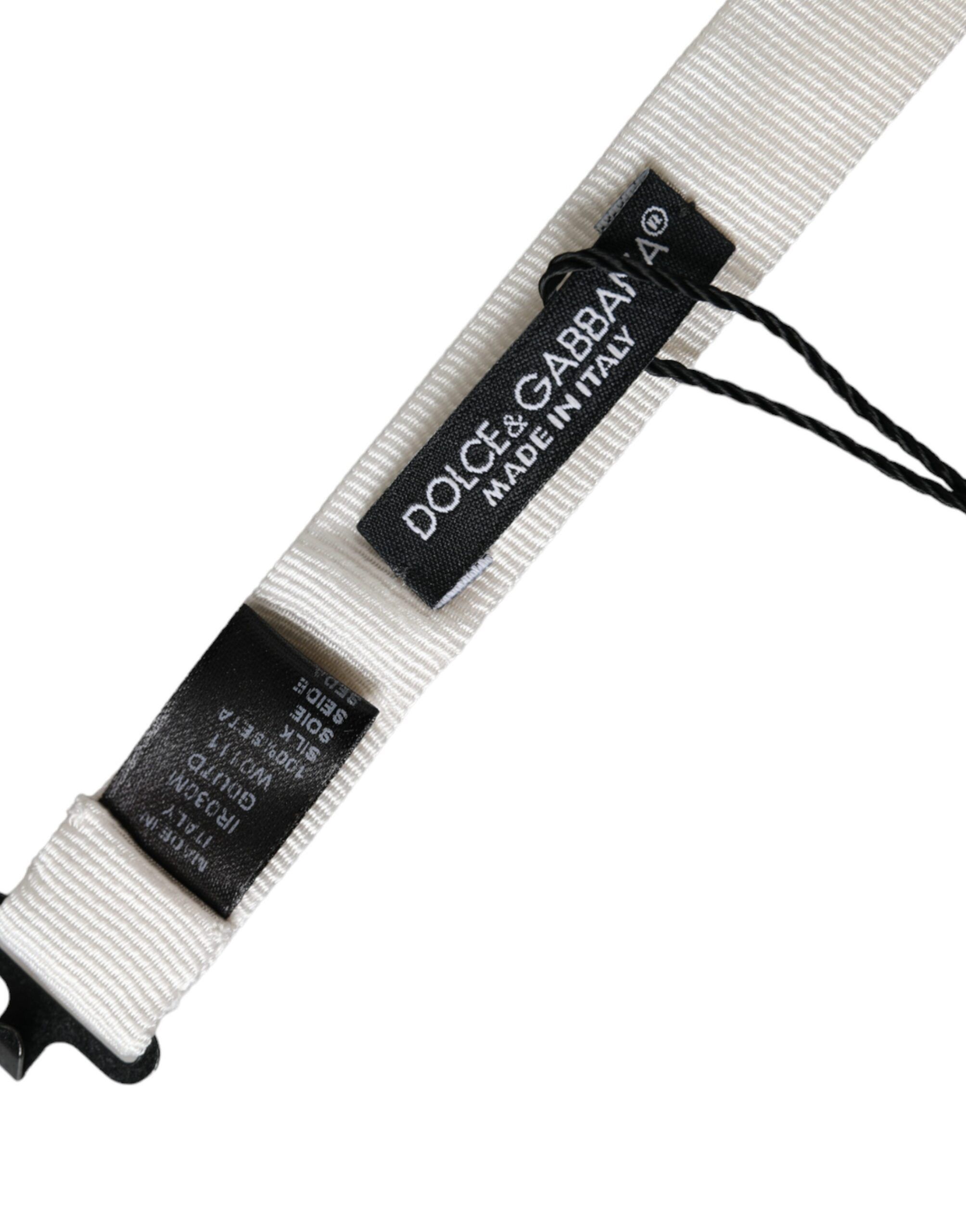 Dolce & Gabbana White Silk Adjustable Neck Men Papillon Bow Men's Tie Size ONE SIZE - 5 Thumbnail