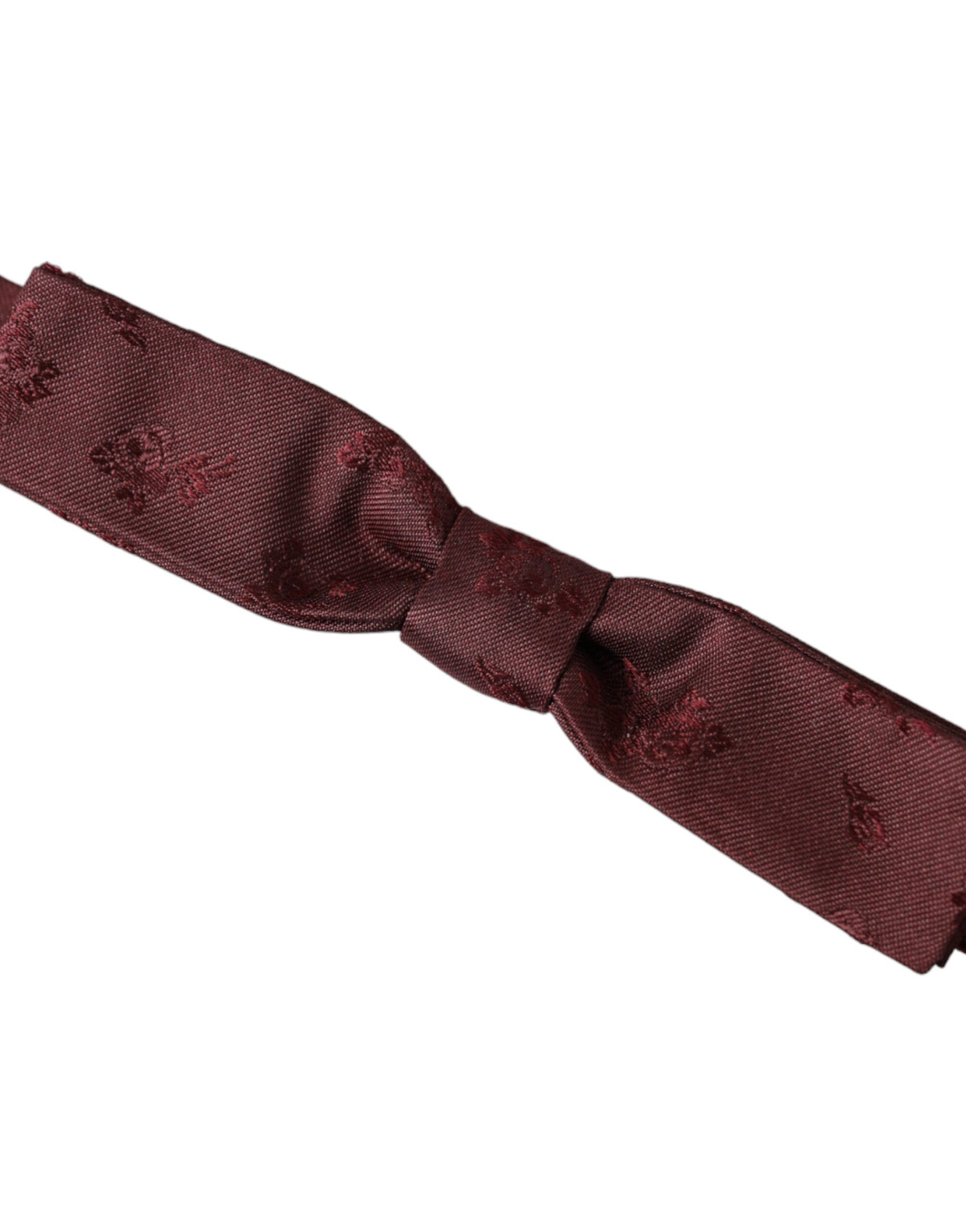 Dolce & Gabbana Maroon Floral Silk Adjustable Neck Men Bow Men's Tie Size ONE SIZE - 2 Thumbnail