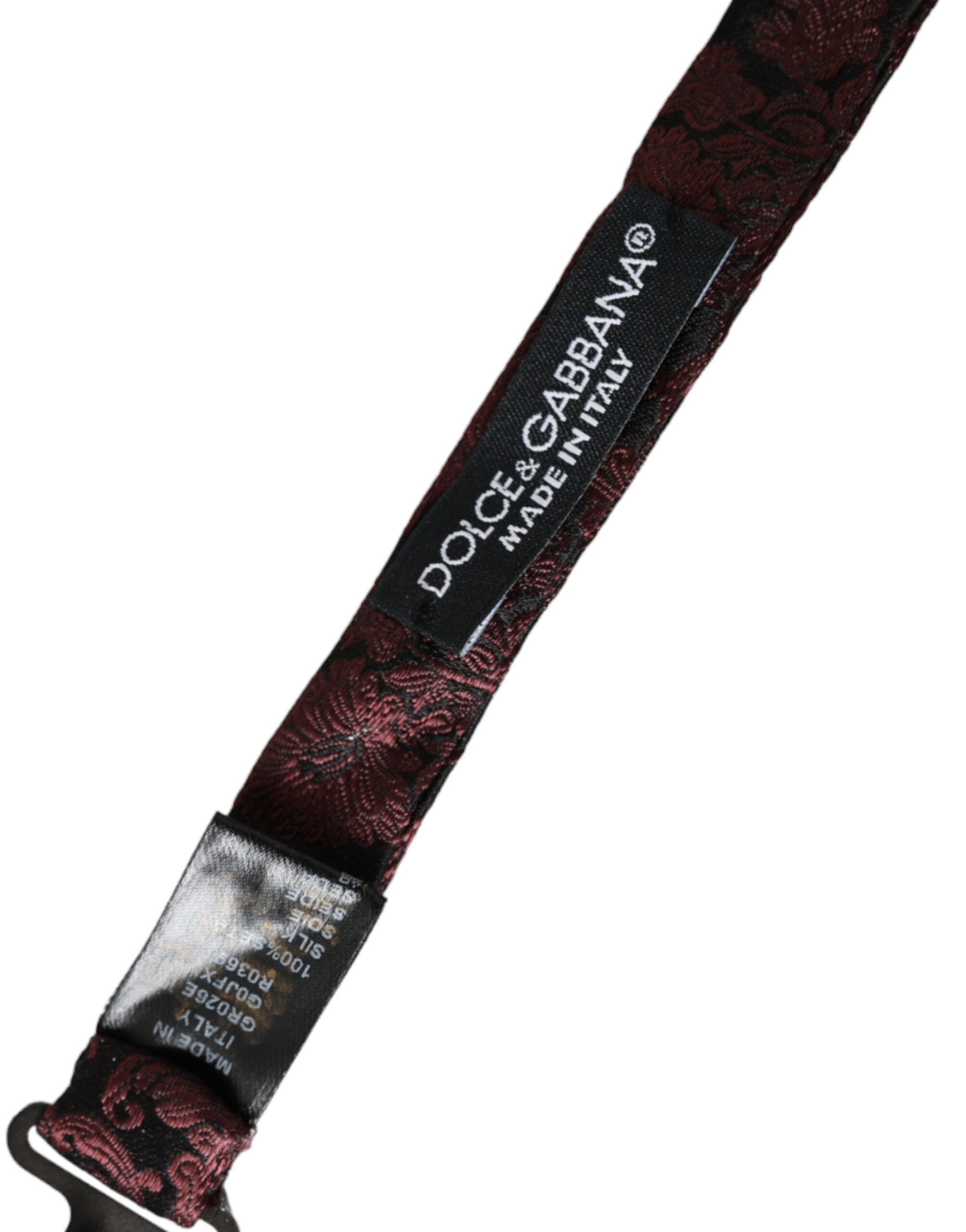 Dolce & Gabbana Maroon Floral Silk Adjustable Neck Men Bow Men's Tie Size ONE SIZE - 5 Thumbnail