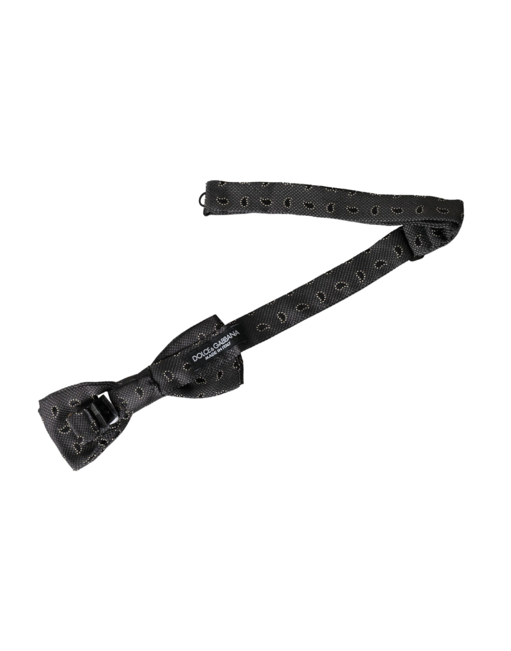 Dolce & Gabbana Black Silk Patterned Adjustable Neck Men Bow Men's Tie Size ONE SIZE - 4 Thumbnail
