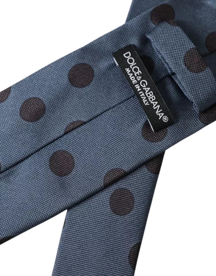 Dolce & Gabbana Blue Black Silk Polka Dot Adjustable Men Men's Tie Size ONE SIZE - 4 Thumbnail