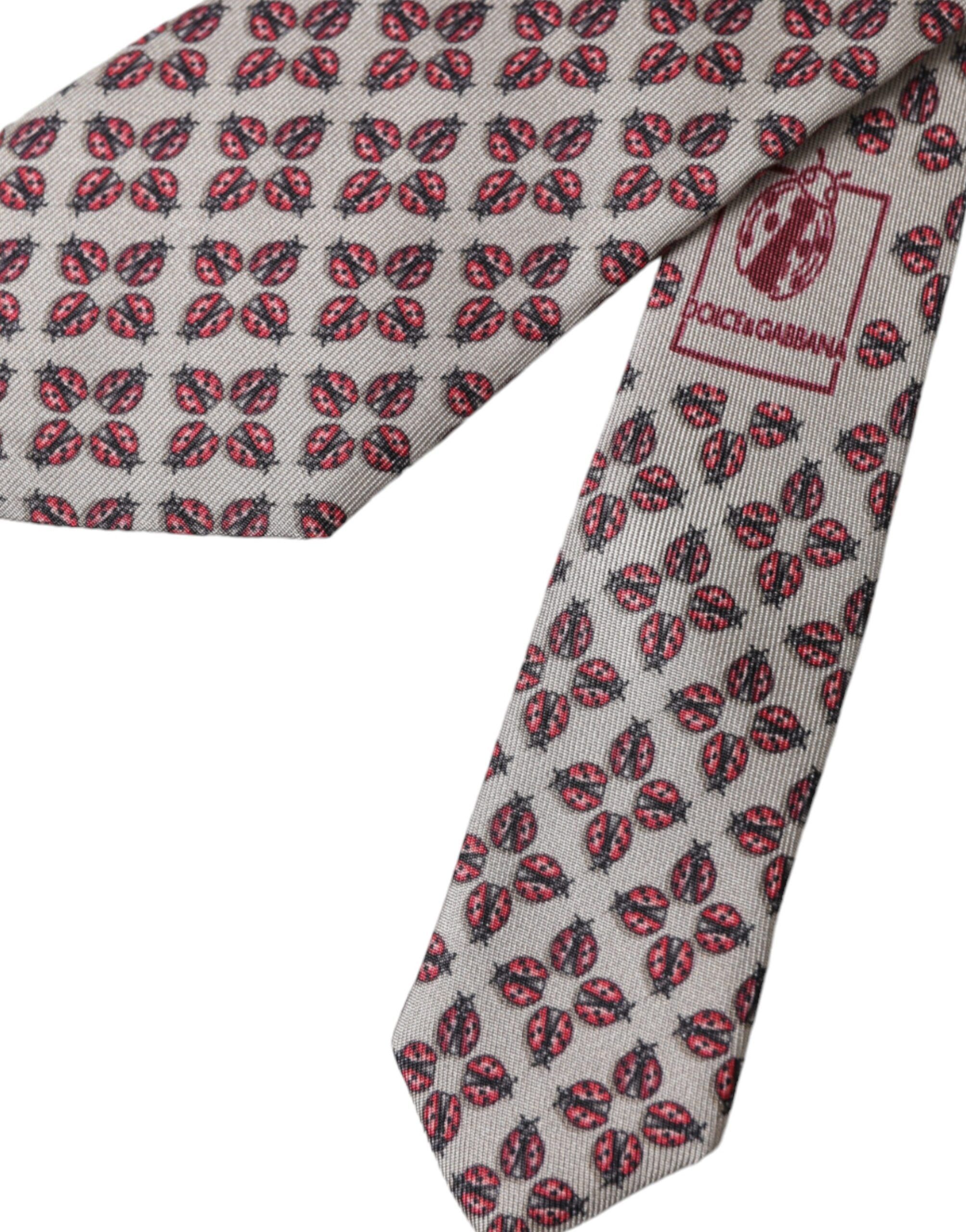 Dolce & Gabbana Beige Lady Bug Print Silk Adjustable Men Men's Tie Size ONE SIZE - 5 Thumbnail