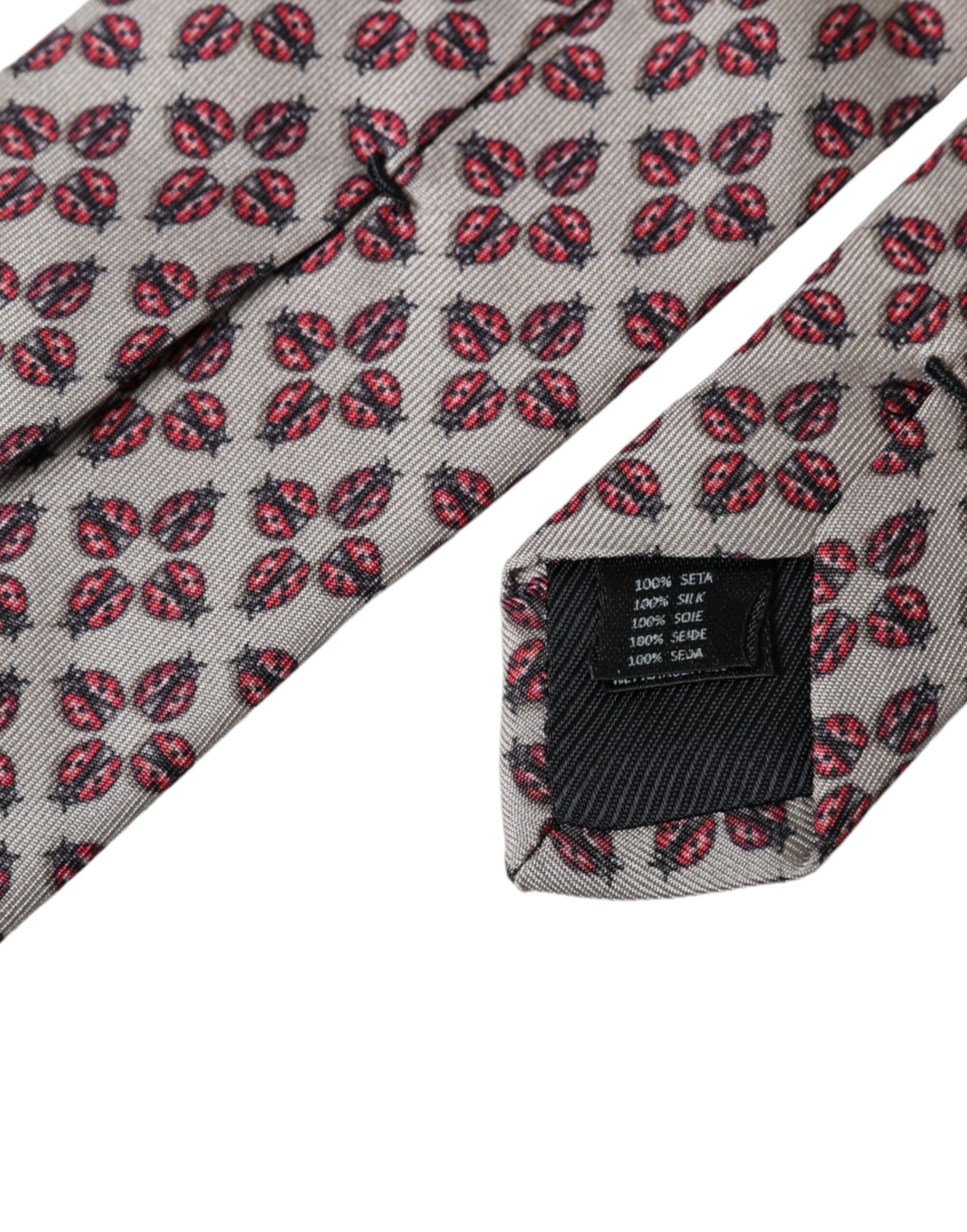 Dolce & Gabbana Beige Lady Bug Print Silk Adjustable Men Men's Tie Size ONE SIZE - 3 Thumbnail