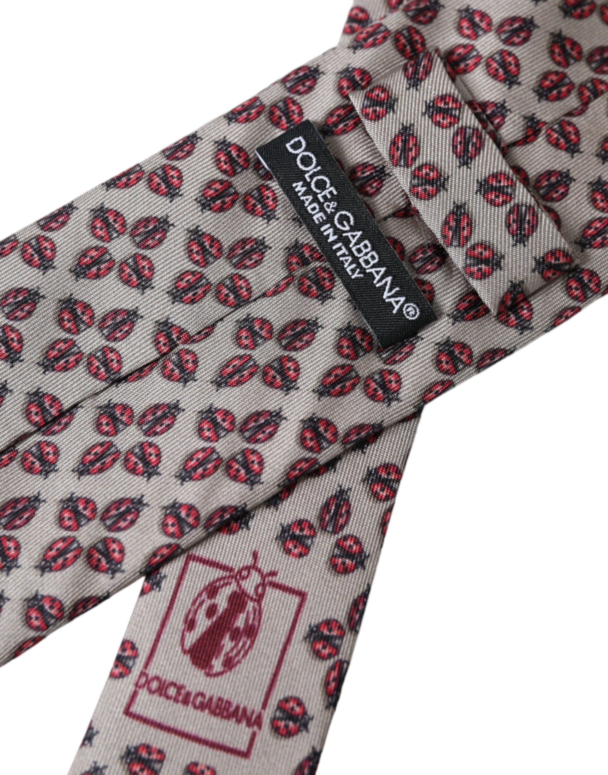 Dolce & Gabbana Beige Lady Bug Print Silk Adjustable Men Men's Tie Size ONE SIZE - 4 Thumbnail