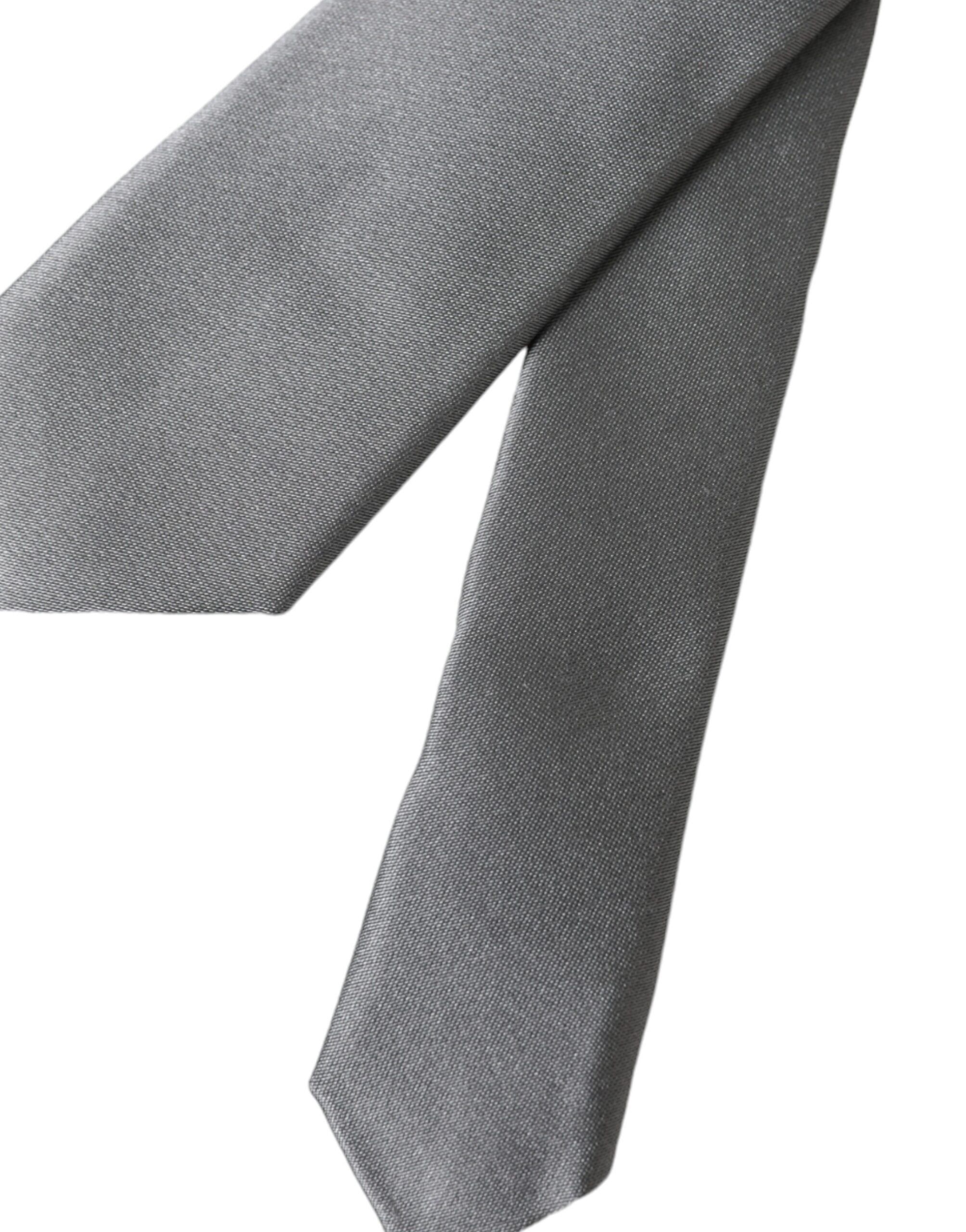 Dolce & Gabbana Silver Solid Satin Silk Adjustable Men Men's Tie Size ONE SIZE - 5 Thumbnail