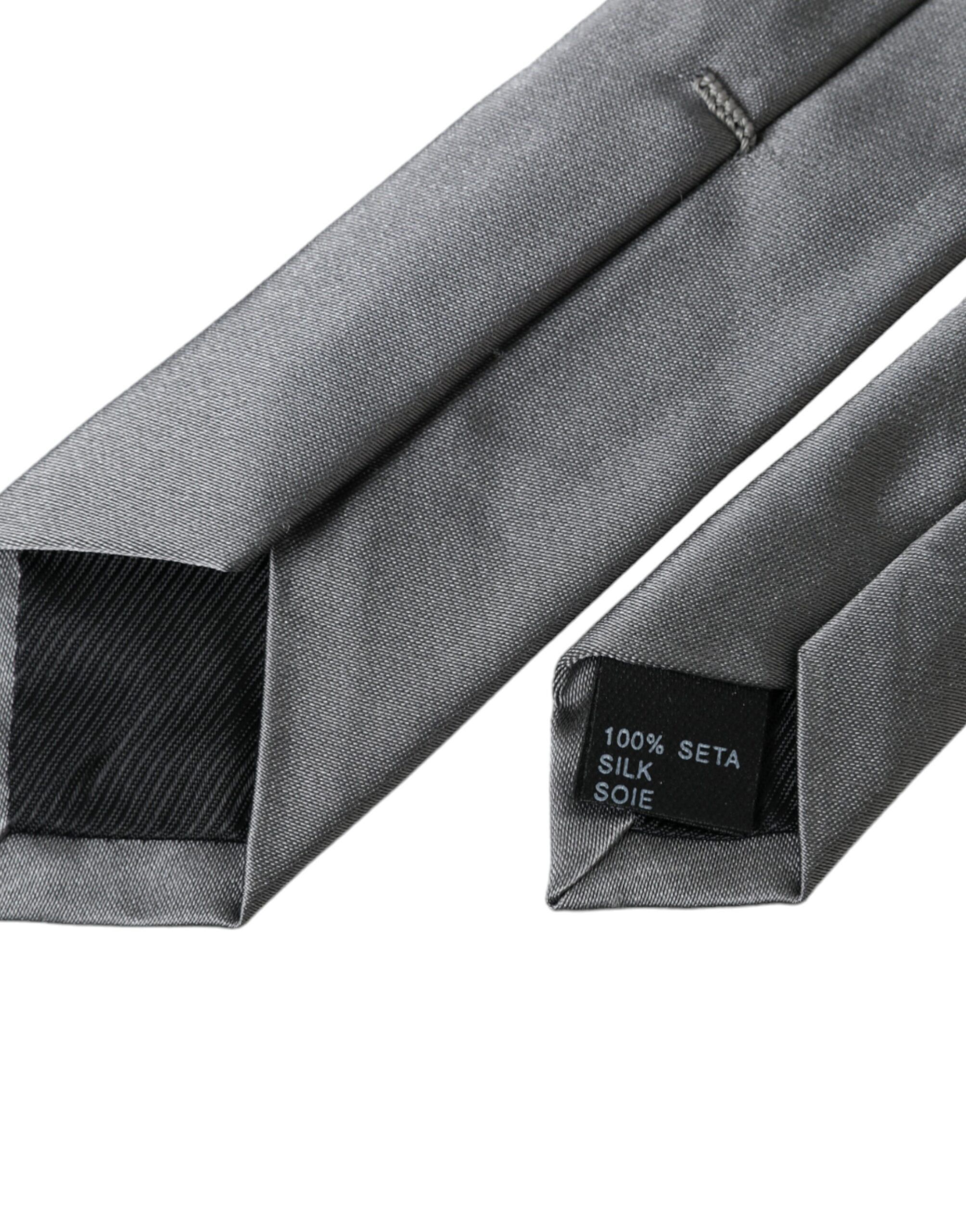Dolce & Gabbana Silver Solid Satin Silk Adjustable Men Men's Tie Size ONE SIZE - 4 Thumbnail