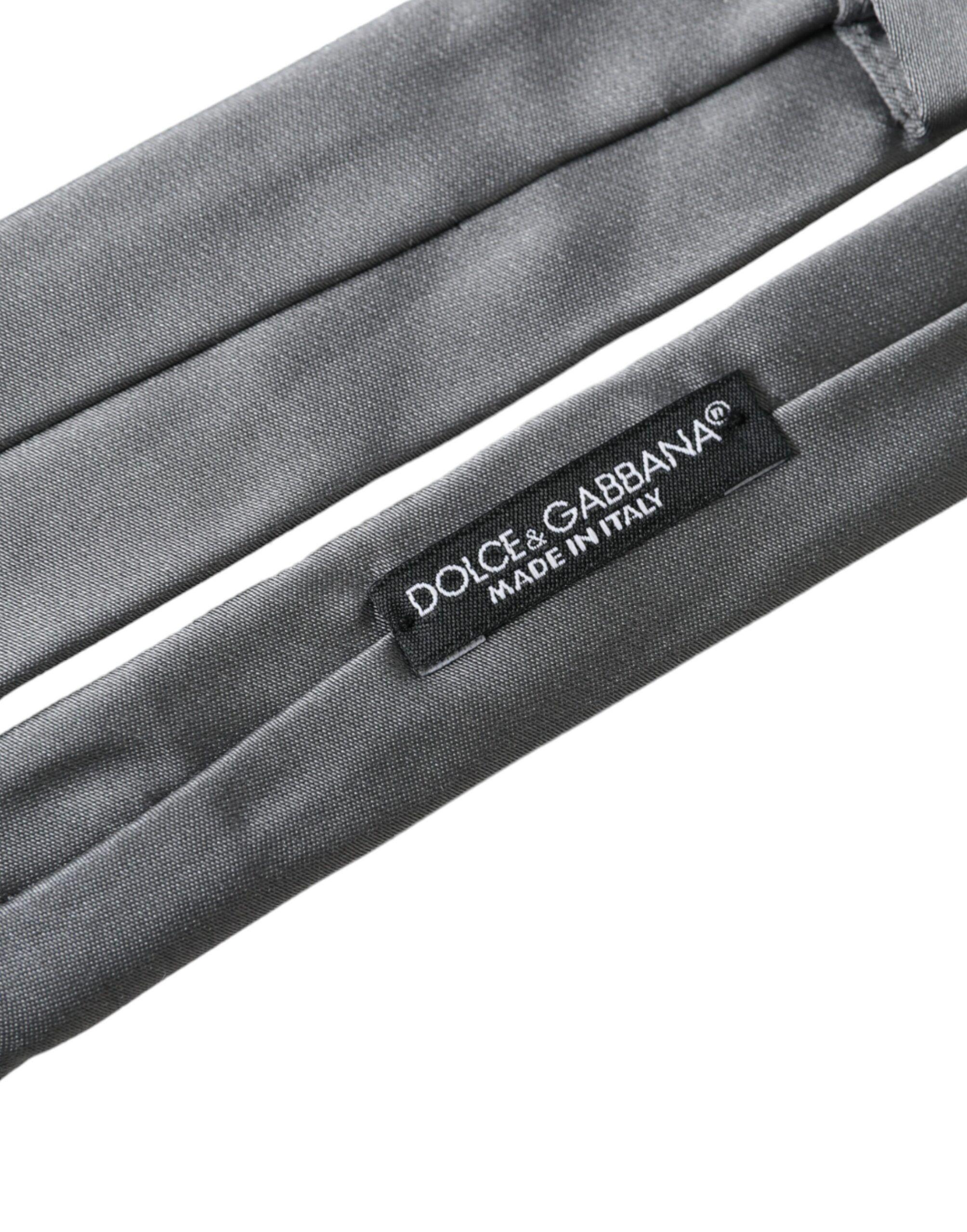 Dolce & Gabbana Silver Solid Satin Silk Adjustable Men Men's Tie Size ONE SIZE - 3 Thumbnail