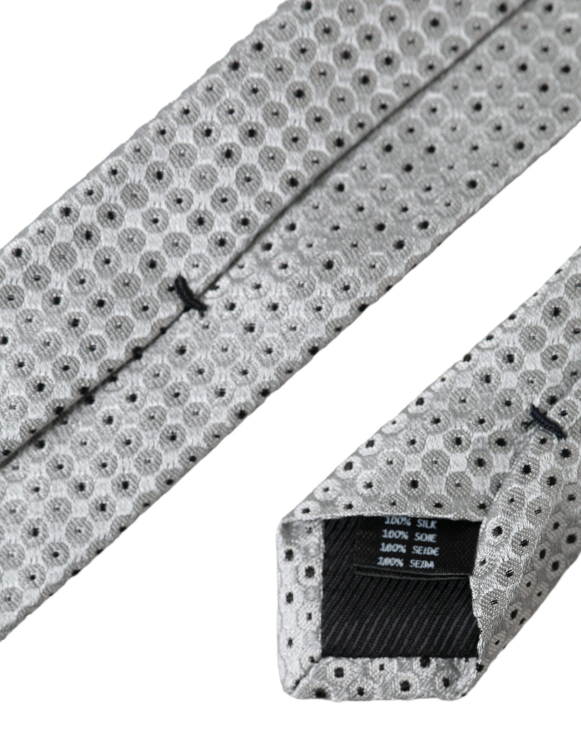 Dolce & Gabbana Light Gray Polka Dot Silk Adjustable Men Men's Tie Size ONE SIZE - 4 Thumbnail