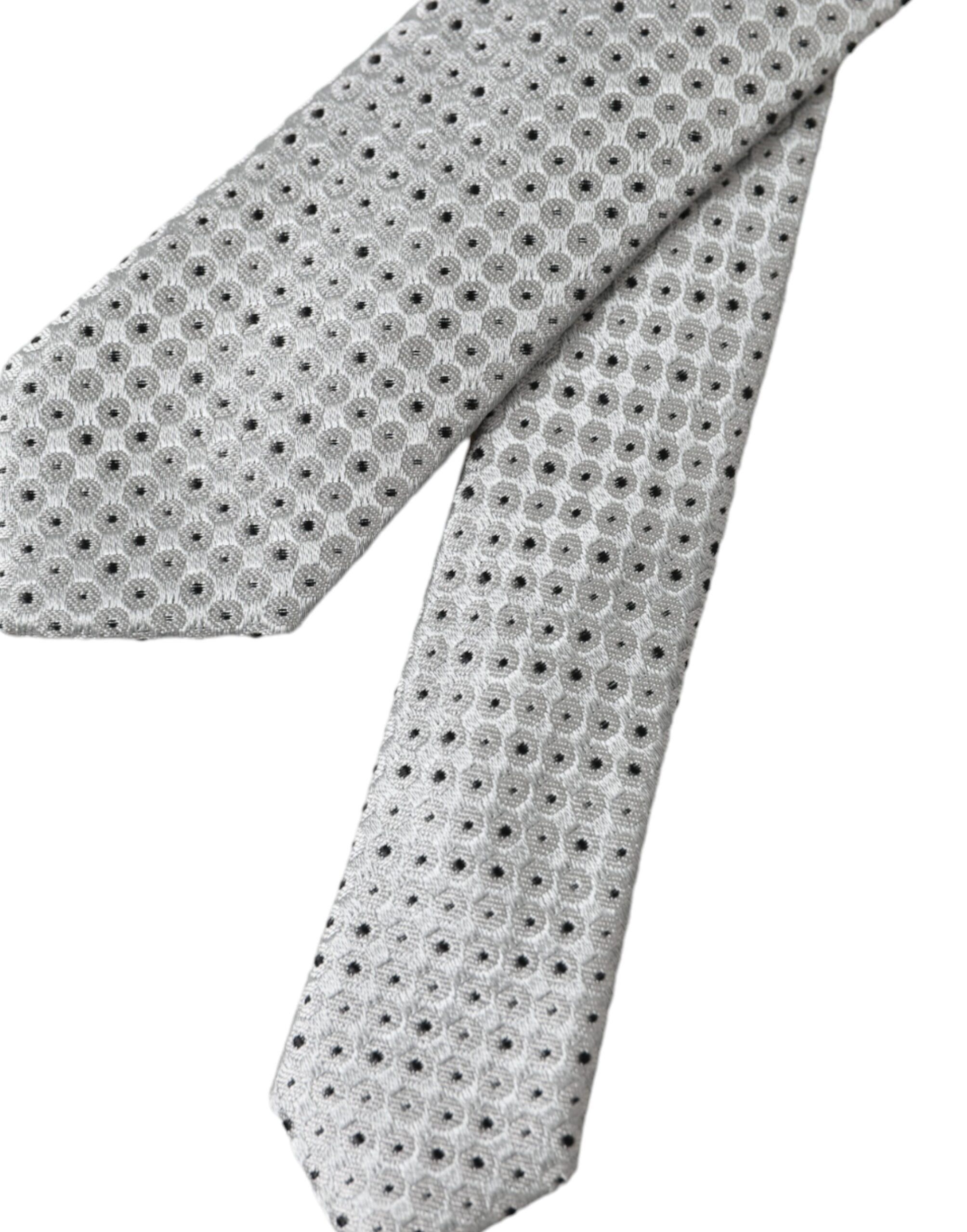 Dolce & Gabbana Light Gray Polka Dot Silk Adjustable Men Men's Tie Size ONE SIZE - 5 Thumbnail