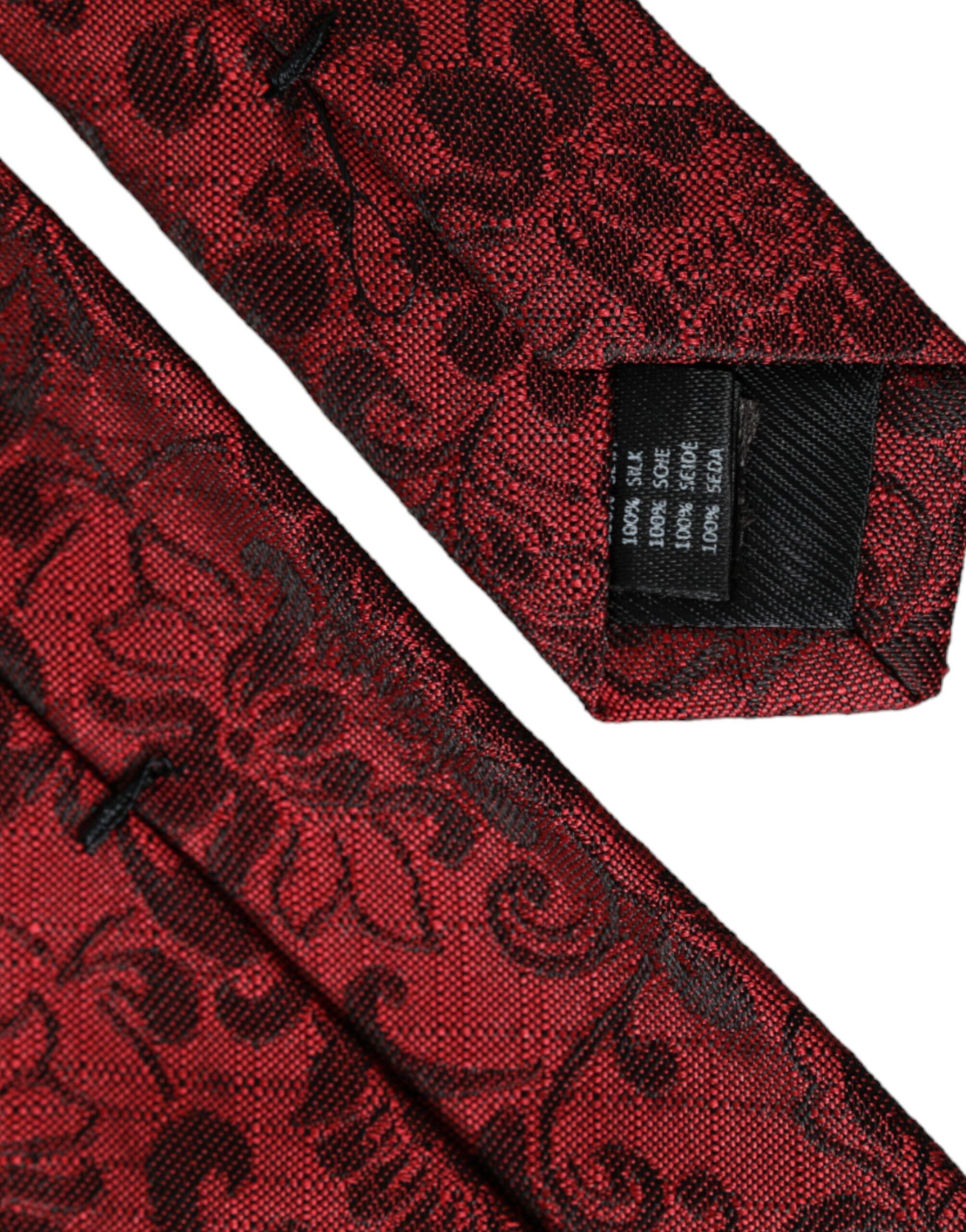 Dolce & Gabbana Red Floral Brocade Silk Adjustable Men Men's Tie Size ONE SIZE - 5 Thumbnail