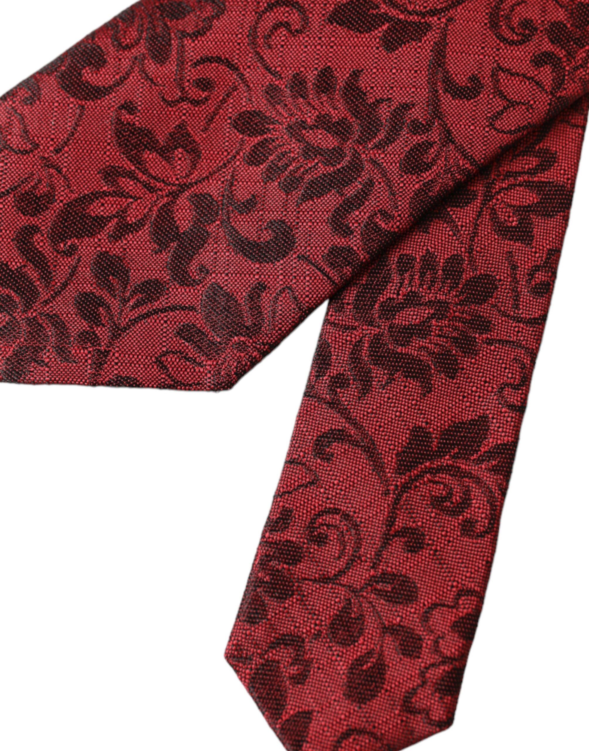 Dolce & Gabbana Red Floral Brocade Silk Adjustable Men Men's Tie Size ONE SIZE - 4 Thumbnail