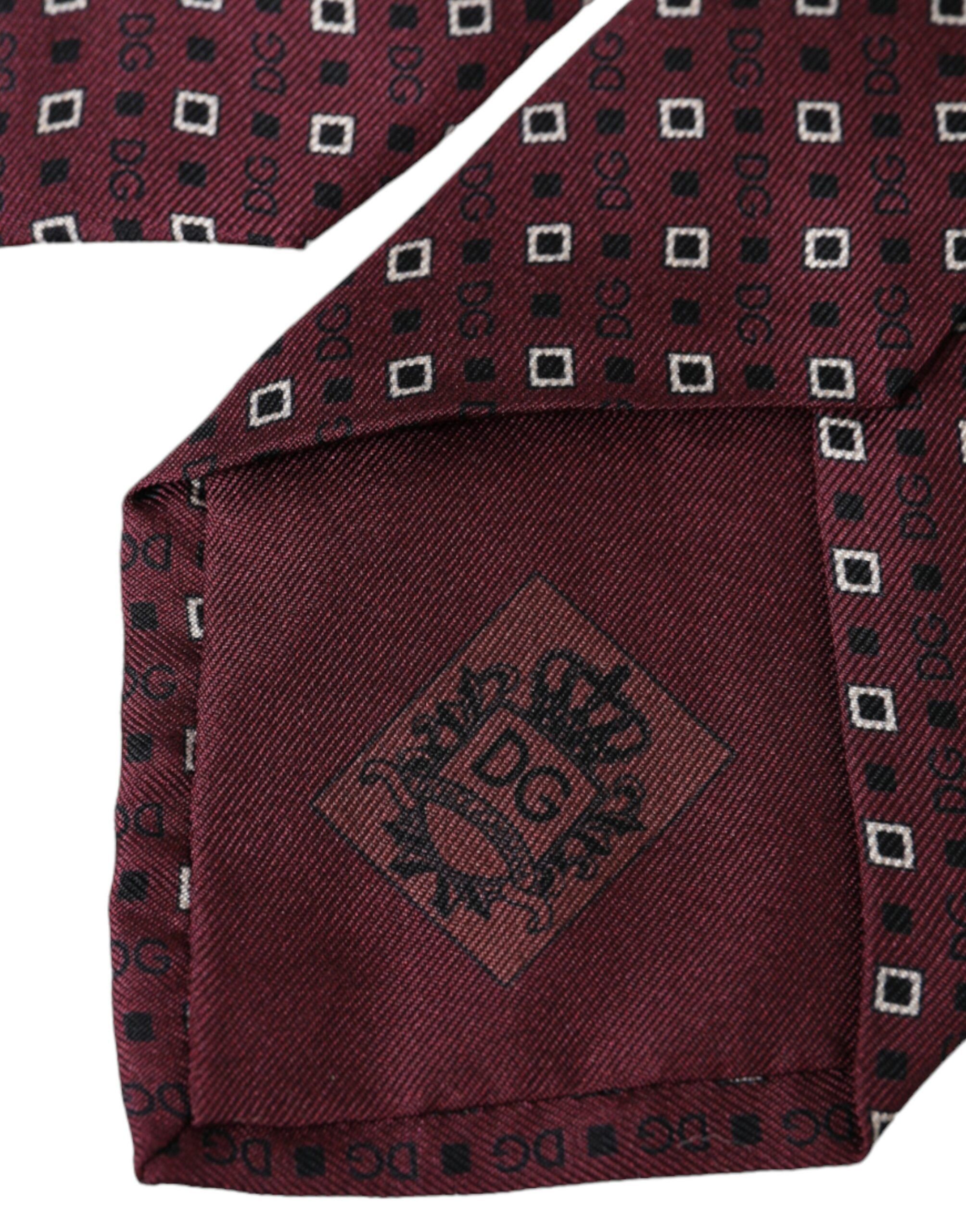 Dolce & Gabbana Maroon Silk Branded Logo Adjustable Men Men's Tie Size ONE SIZE - 3 Thumbnail