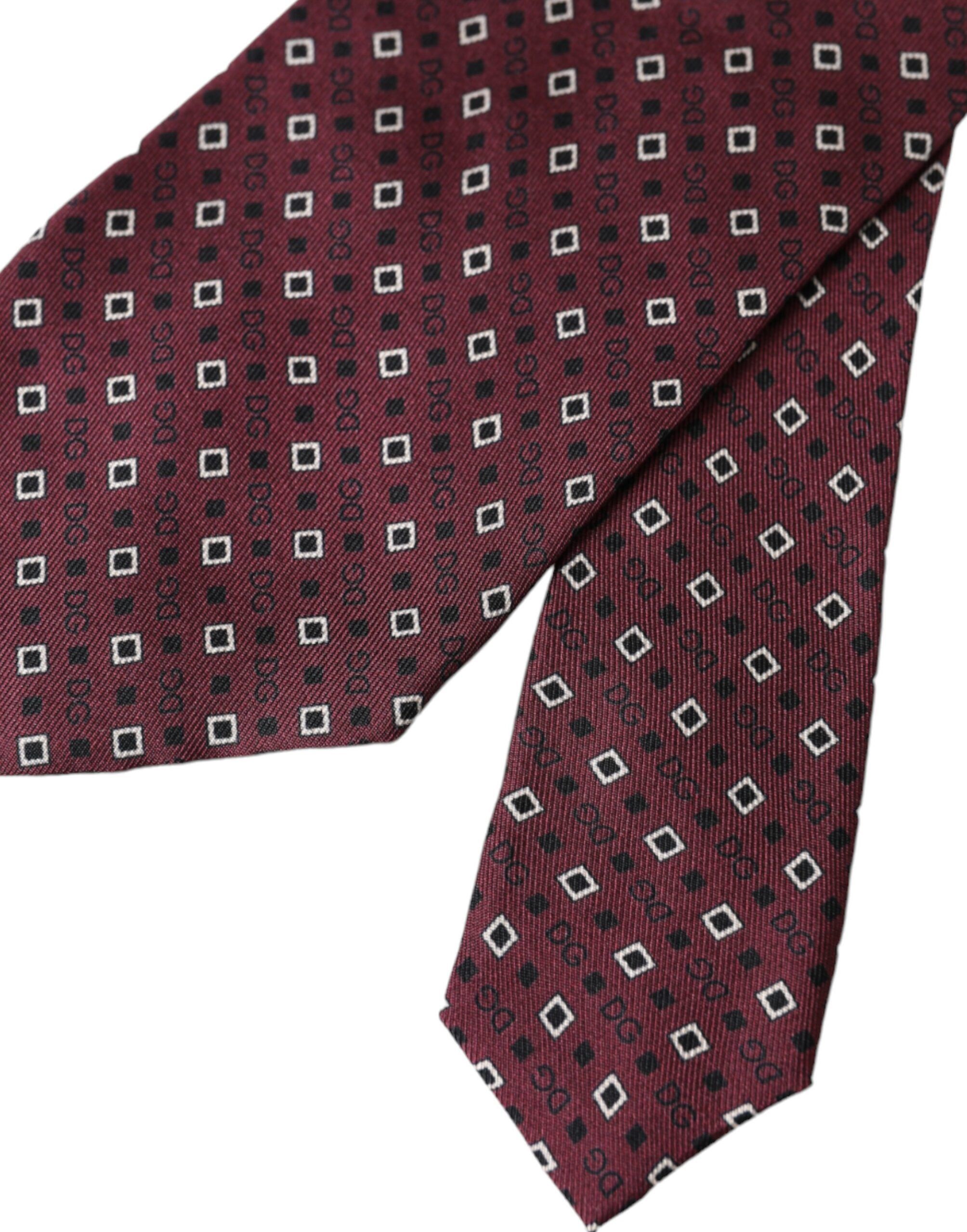 Dolce & Gabbana Maroon Silk Branded Logo Adjustable Men Men's Tie Size ONE SIZE - 5 Thumbnail