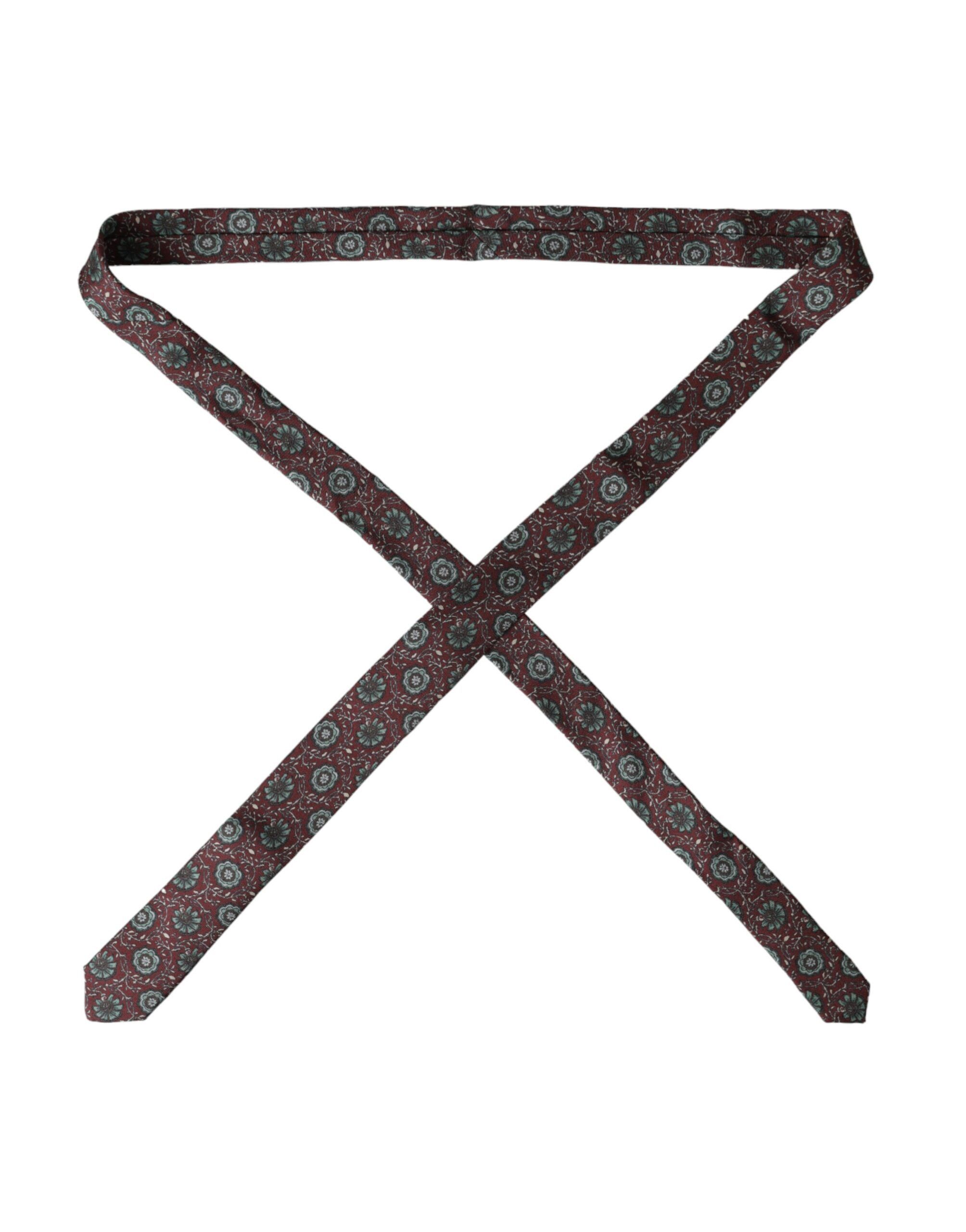 Dolce & Gabbana Maroon Floral 100% Silk Adjustable Men Men's Tie Size ONE SIZE - 2 Thumbnail