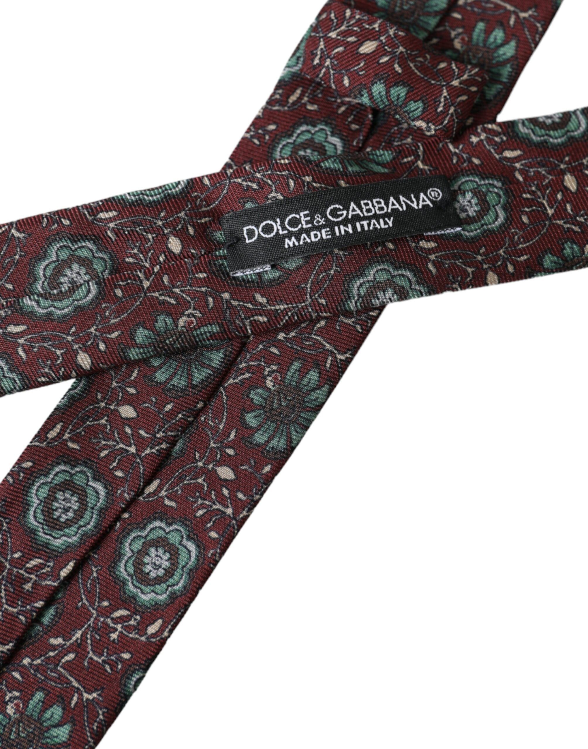 Dolce & Gabbana Maroon Floral 100% Silk Adjustable Men Men's Tie Size ONE SIZE - 3 Thumbnail