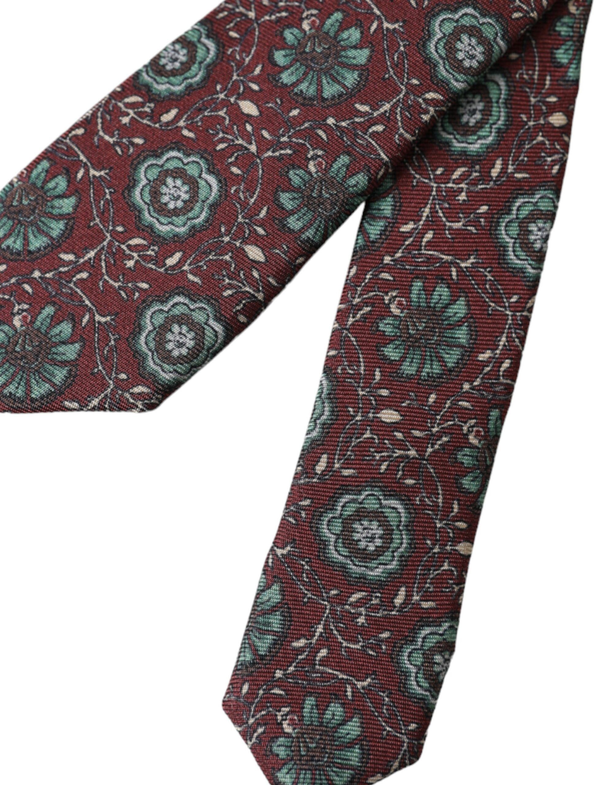 Dolce & Gabbana Maroon Floral 100% Silk Adjustable Men Men's Tie Size ONE SIZE - 5 Thumbnail