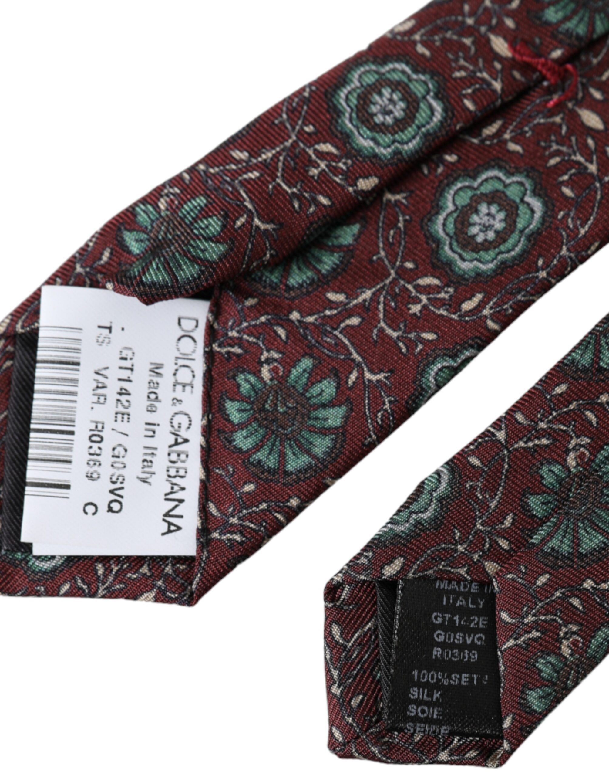 Dolce & Gabbana Maroon Floral 100% Silk Adjustable Men Men's Tie Size ONE SIZE - 4 Thumbnail