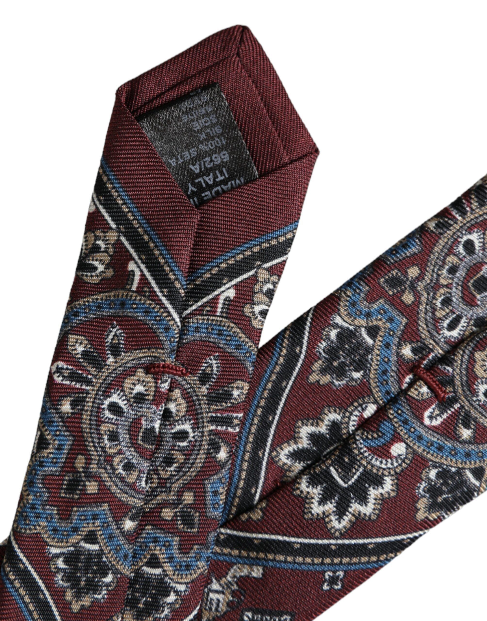 Dolce & Gabbana Bordeaux Printed 100% Silk Adjustable Men Men's Tie Size ONE SIZE - 3 Thumbnail