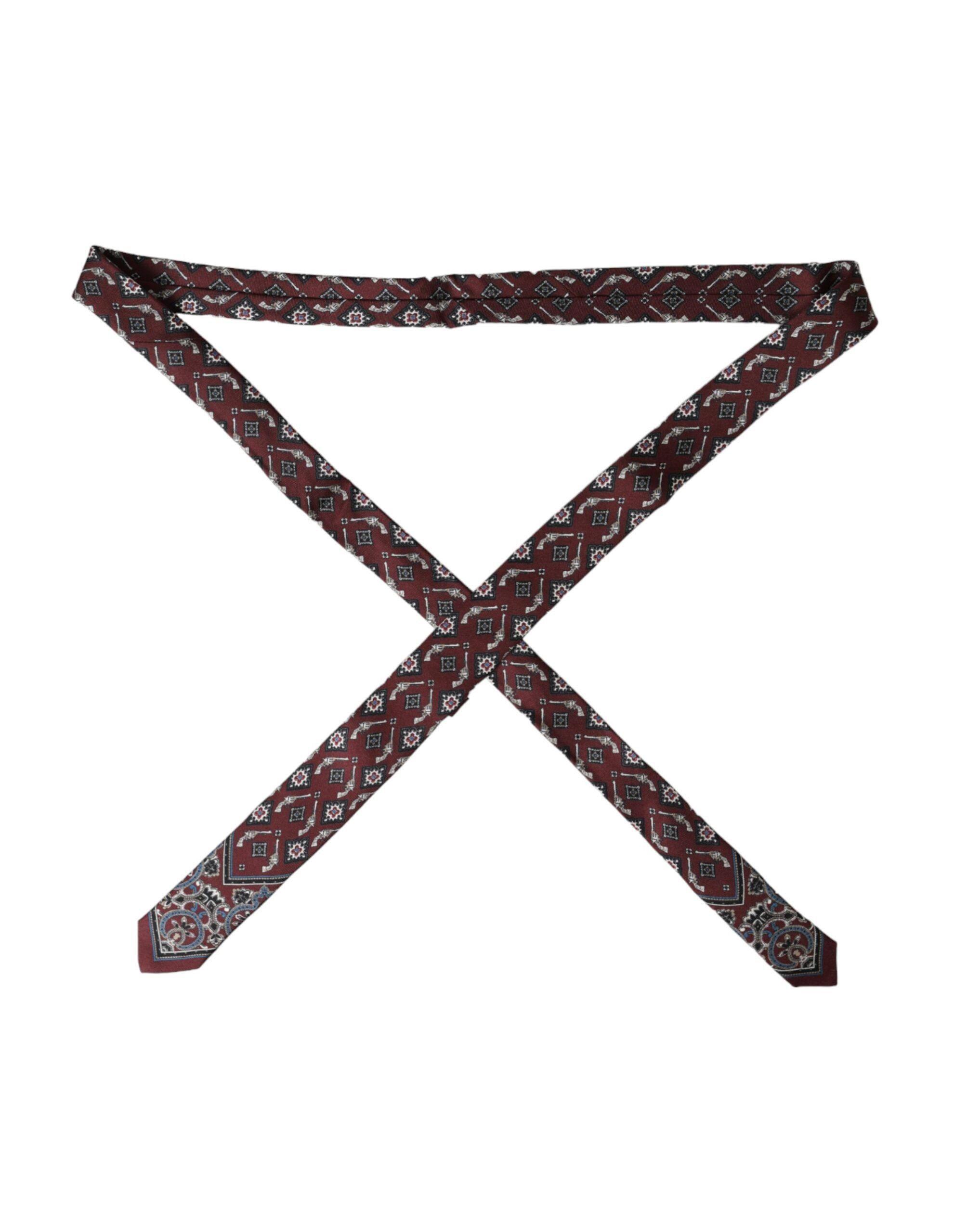 Dolce & Gabbana Bordeaux Printed 100% Silk Adjustable Men Men's Tie Size ONE SIZE - 2 Thumbnail