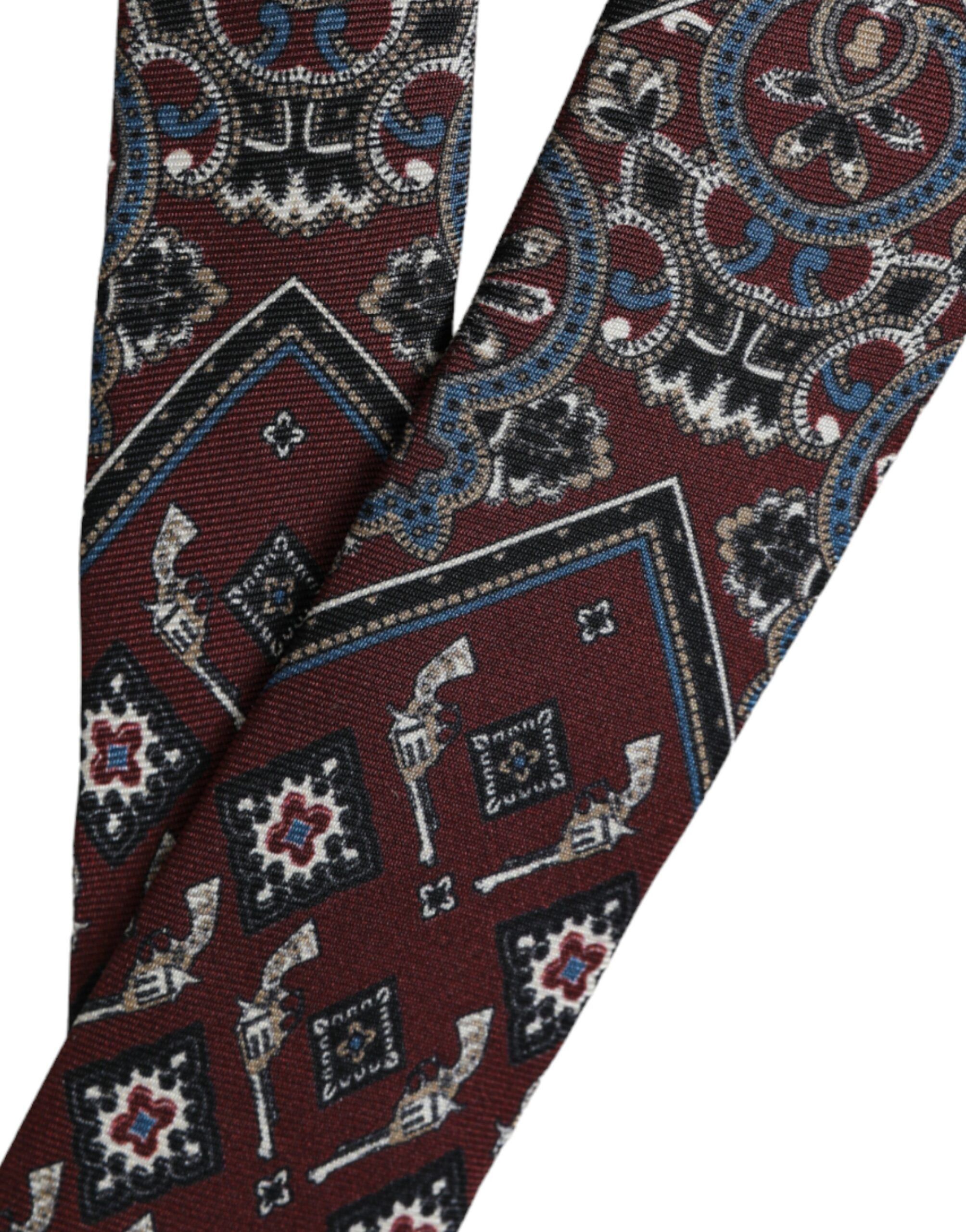 Dolce & Gabbana Bordeaux Printed 100% Silk Adjustable Men Men's Tie Size ONE SIZE - 5 Thumbnail