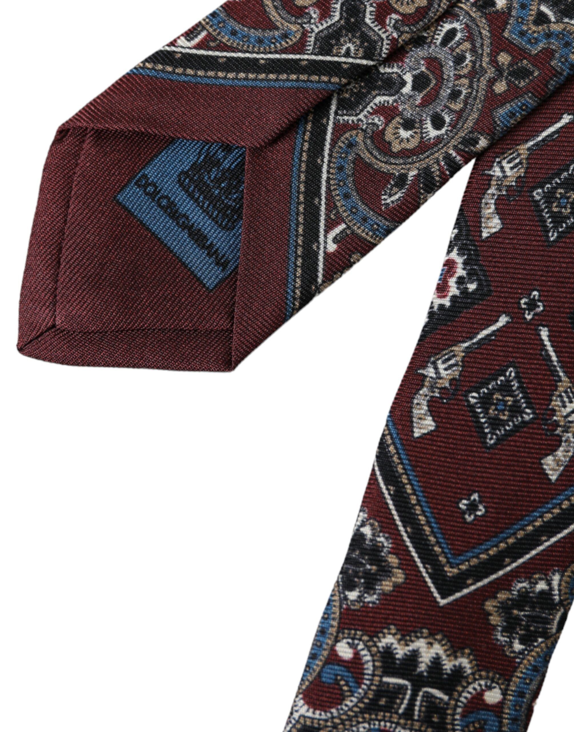 Dolce & Gabbana Bordeaux Printed 100% Silk Adjustable Men Men's Tie Size ONE SIZE - 4 Thumbnail