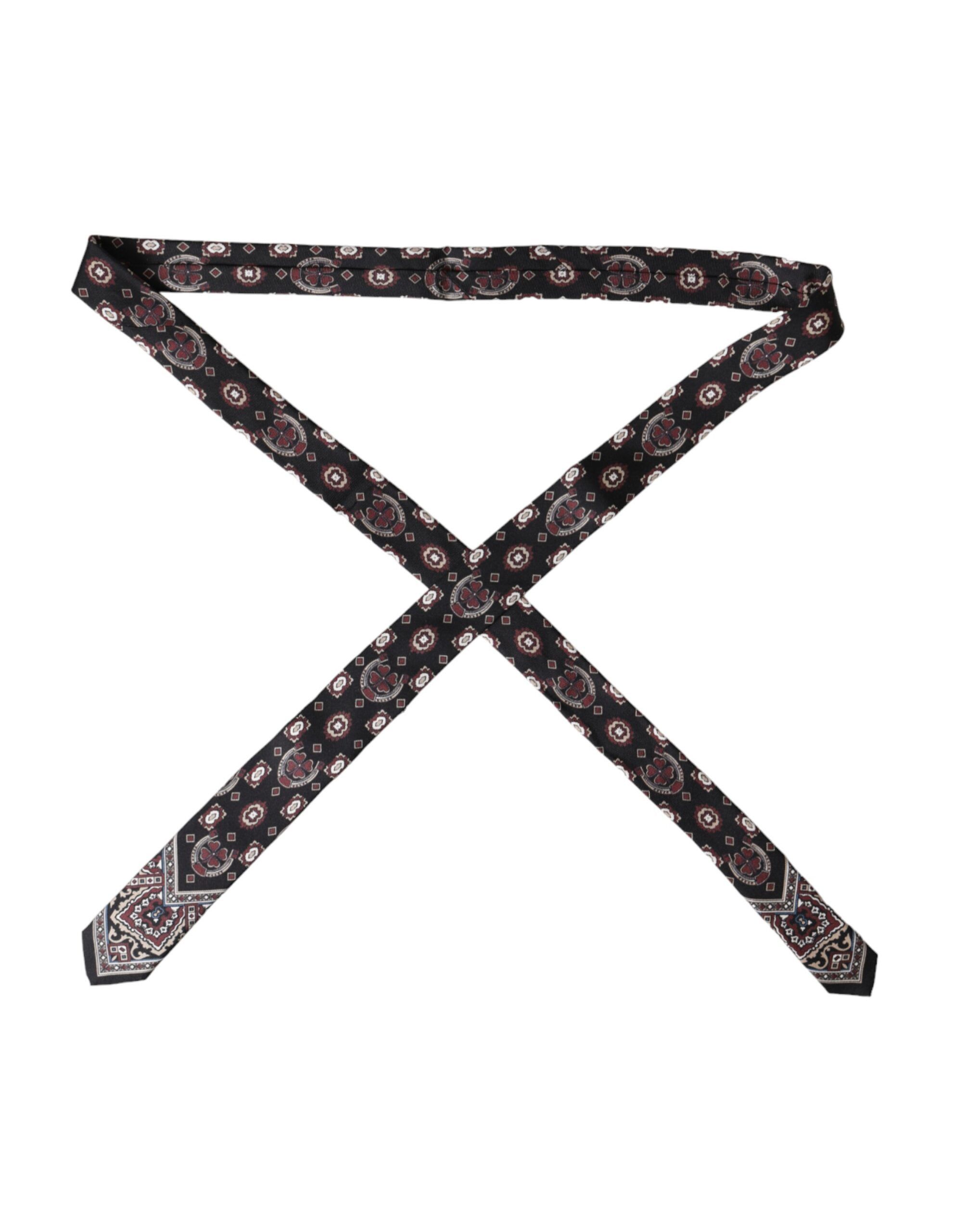 Dolce & Gabbana Black Printed 100% Silk Adjustable Men Men's Tie Size ONE SIZE - 2 Thumbnail