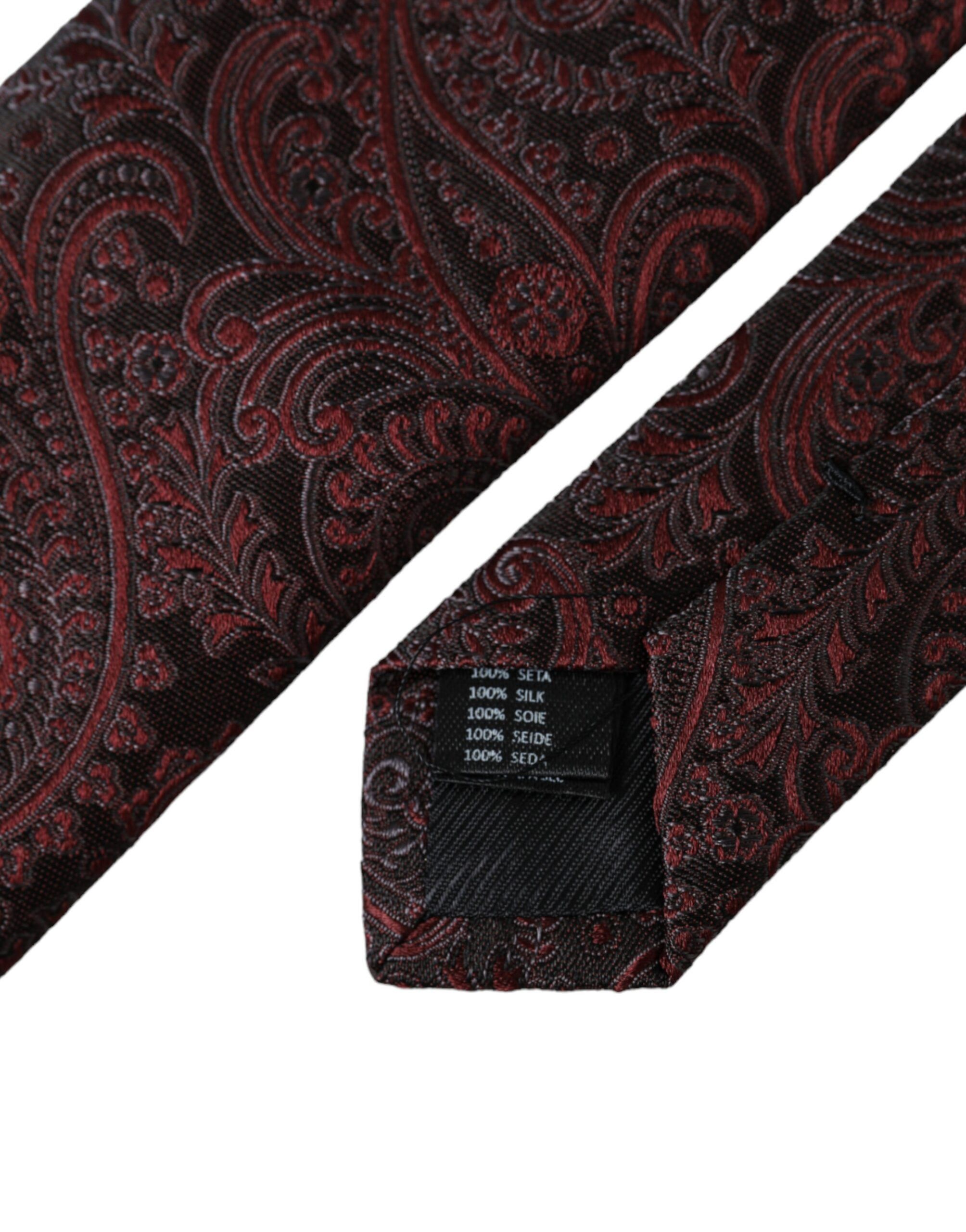 Dolce & Gabbana Bordeaux Patterned Silk Adjustable Men Men's Tie Size ONE SIZE - 3 Thumbnail