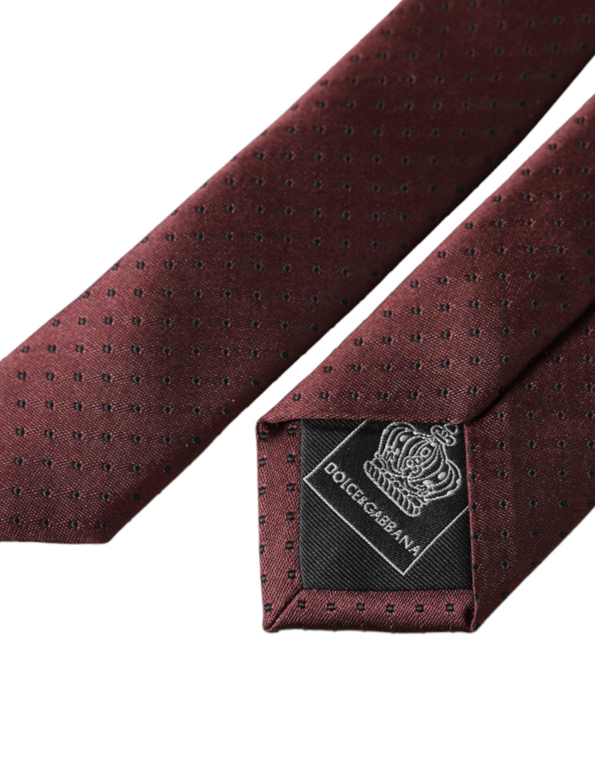 Dolce & Gabbana Maroon Dotted 100% Silk Adjustable Men Men's Tie Size ONE SIZE - 4 Thumbnail