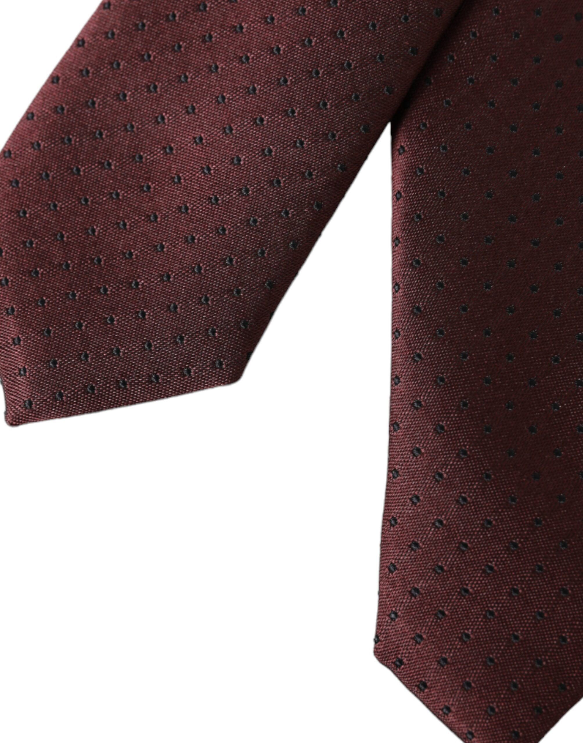 Dolce & Gabbana Maroon Dotted 100% Silk Adjustable Men Men's Tie Size ONE SIZE - 5 Thumbnail