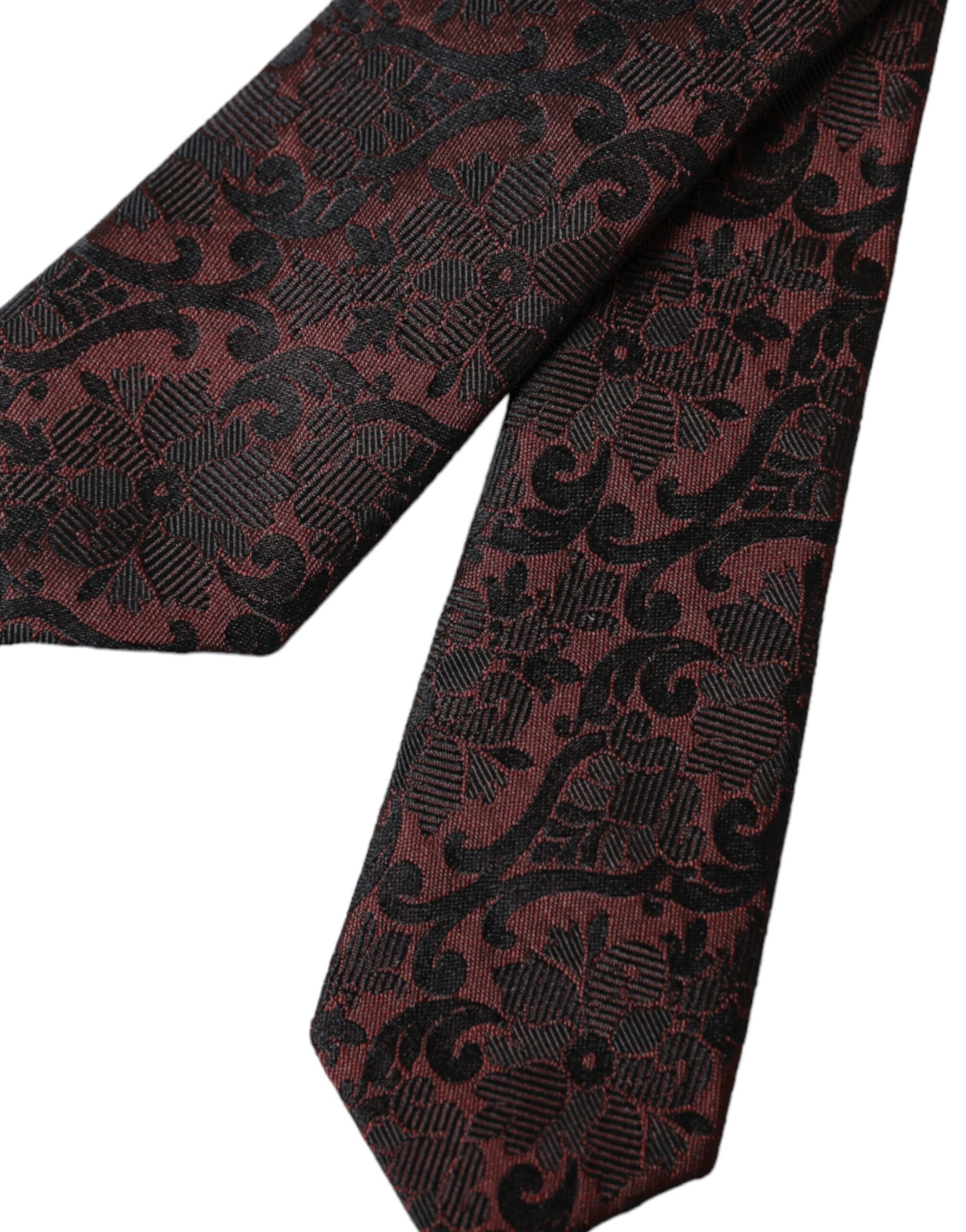 Dolce & Gabbana Maroon Floral Fantasy Silk Adjustable Men Men's Tie Size ONE SIZE - 5 Thumbnail