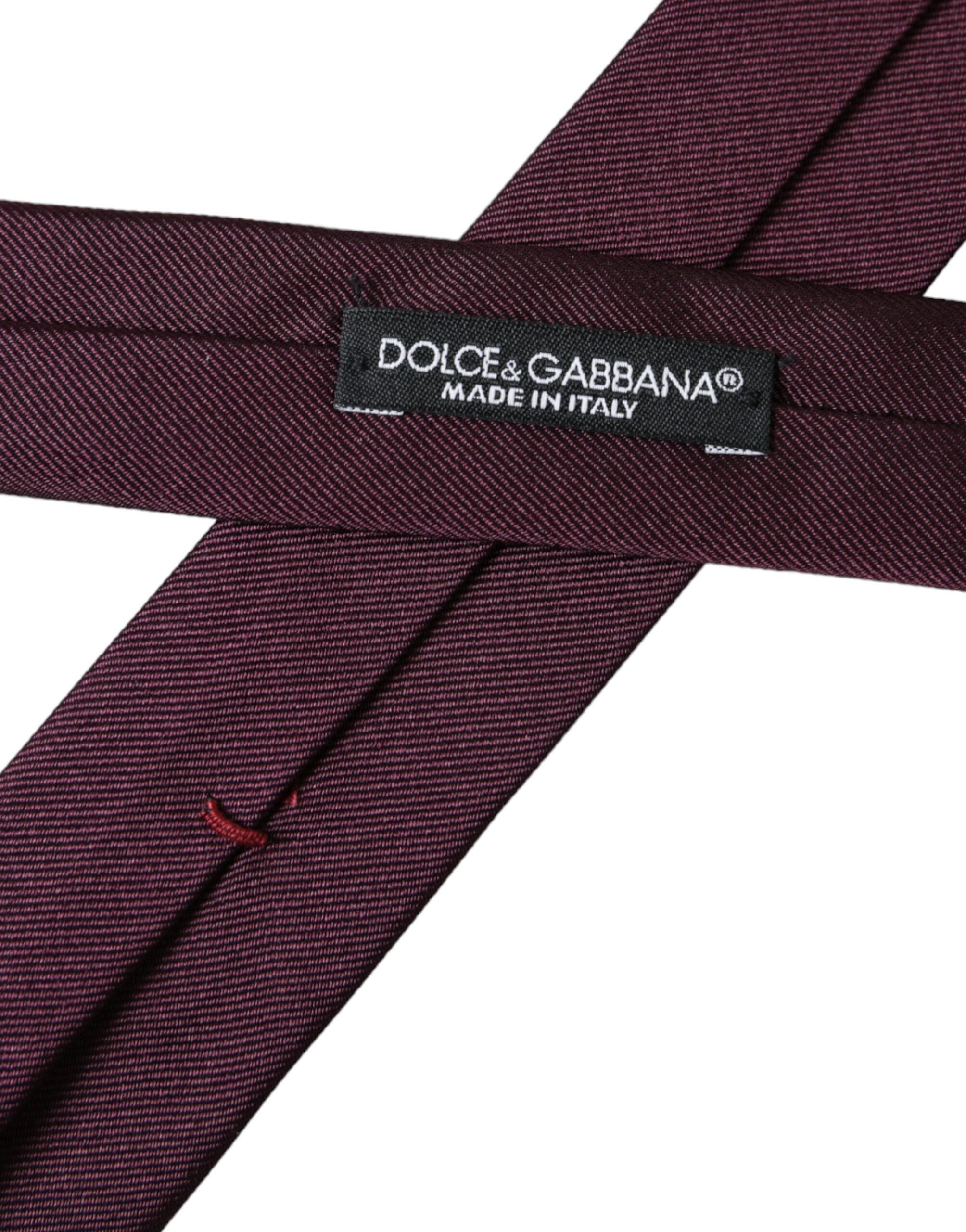 Dolce & Gabbana Bordeaux Solid 100% Silk Adjustable Men Men's Tie Size ONE SIZE - 4 Thumbnail