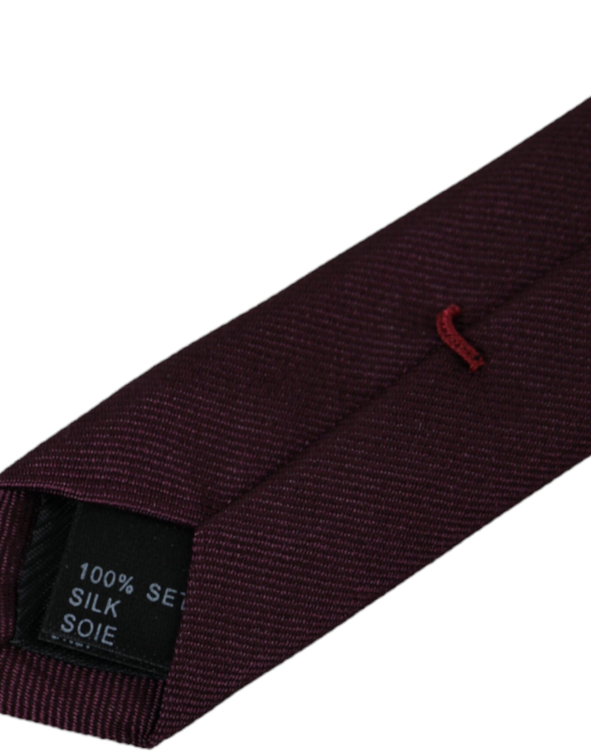 Dolce & Gabbana Bordeaux Solid 100% Silk Adjustable Men Men's Tie Size ONE SIZE - 3 Thumbnail