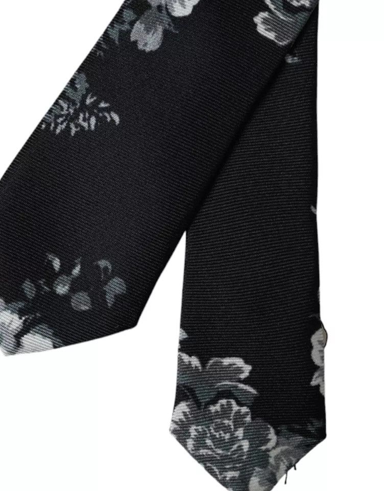Dolce & Gabbana Black Floral Print Silk Adjustable Men Men's Tie Size ONE SIZE - 4 Thumbnail