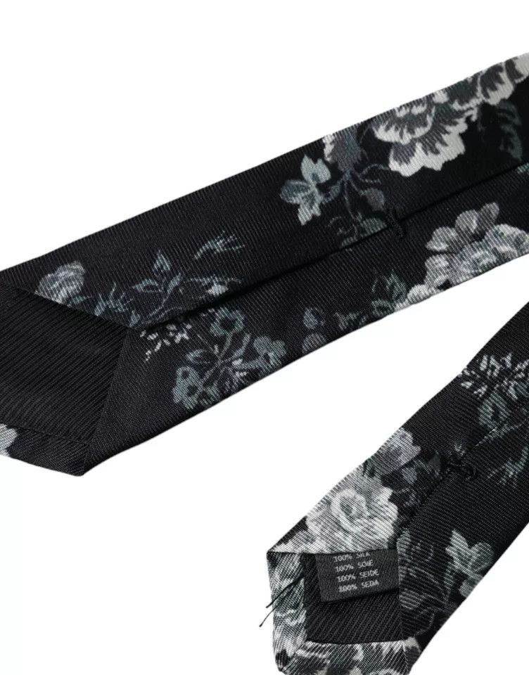 Dolce & Gabbana Black Floral Print Silk Adjustable Men Men's Tie Size ONE SIZE - 2 Thumbnail