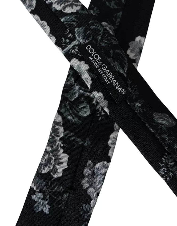 Dolce & Gabbana Black Floral Print Silk Adjustable Men Men's Tie Size ONE SIZE - 3 Thumbnail