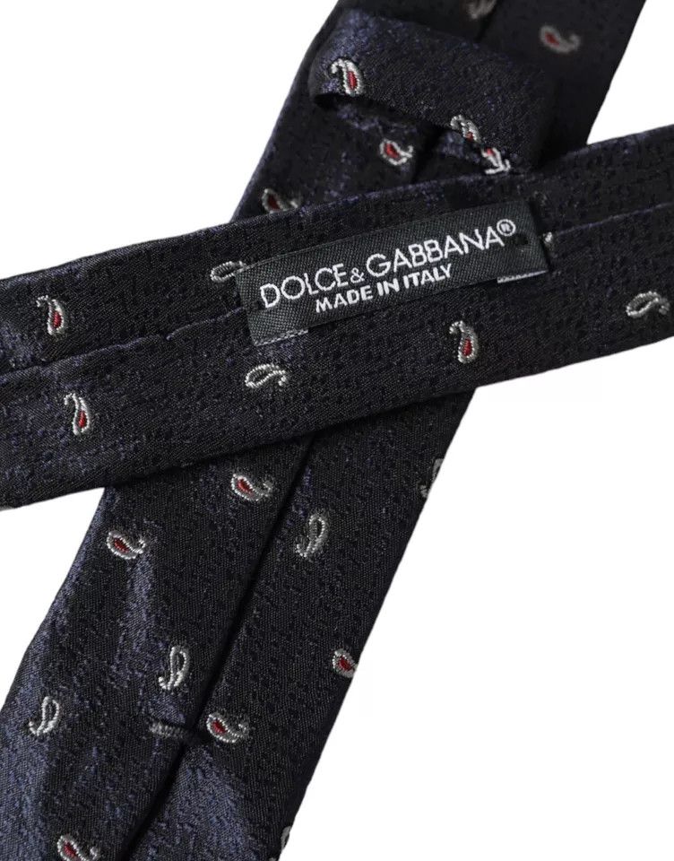 Dolce & Gabbana Dark Blue Fantasy 100% Silk Adjustable Men Men's Tie Size ONE SIZE - 5 Thumbnail