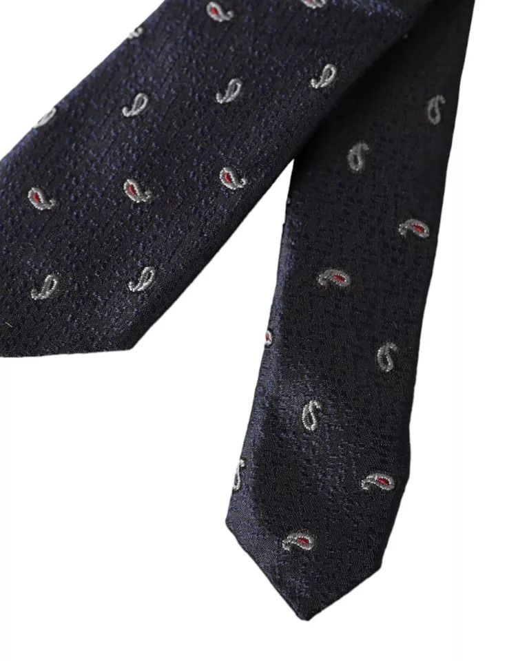 Dolce & Gabbana Dark Blue Fantasy 100% Silk Adjustable Men Men's Tie Size ONE SIZE - 3 Thumbnail
