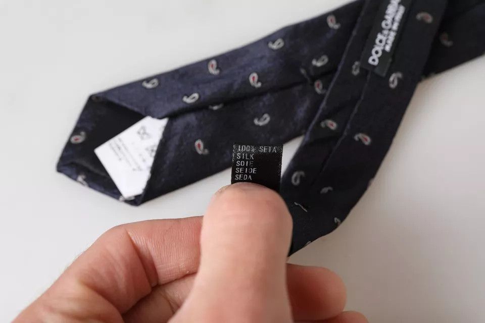 Dolce & Gabbana Dark Blue Fantasy 100% Silk Adjustable Men Men's Tie Size ONE SIZE - 4 Thumbnail