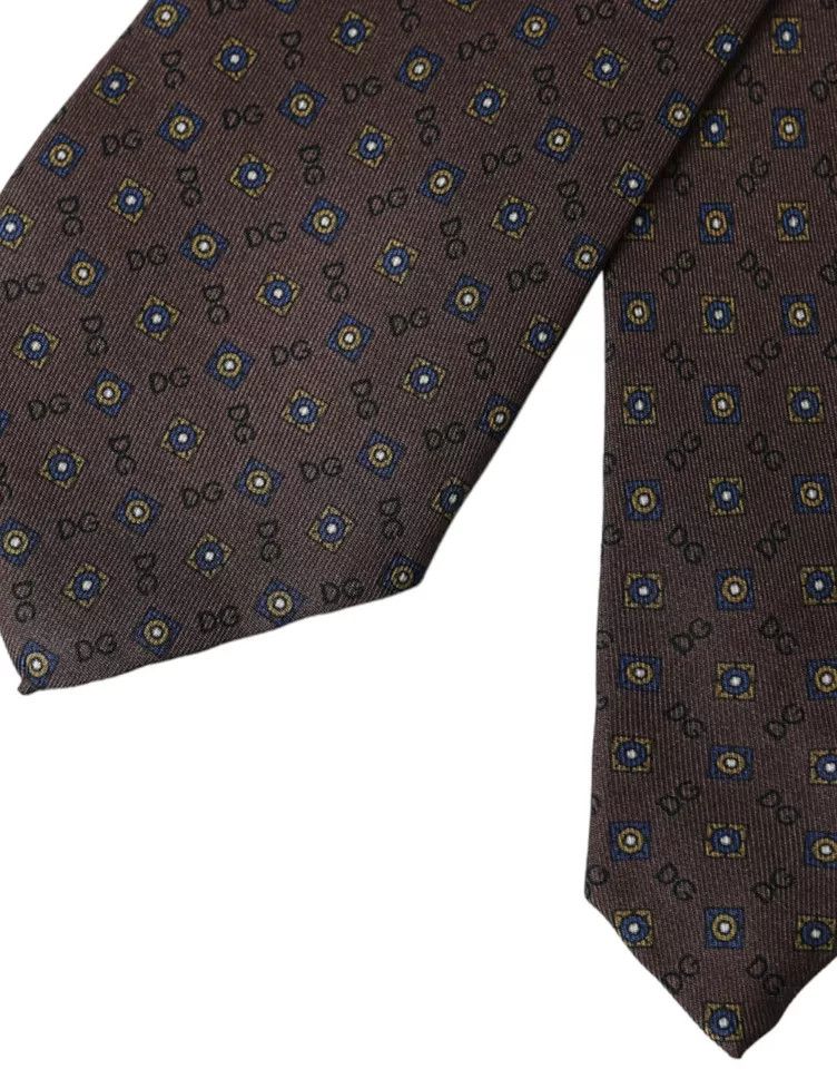 Dolce & Gabbana Brown Silk Branded Logo Adjustable Men Men's Tie Size ONE SIZE - 4 Thumbnail