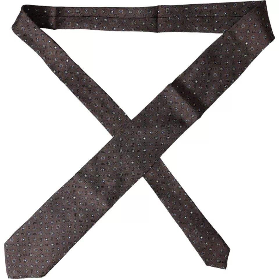 Dolce & Gabbana Brown Silk Branded Logo Adjustable Men Men's Tie Size ONE SIZE - 5 Thumbnail