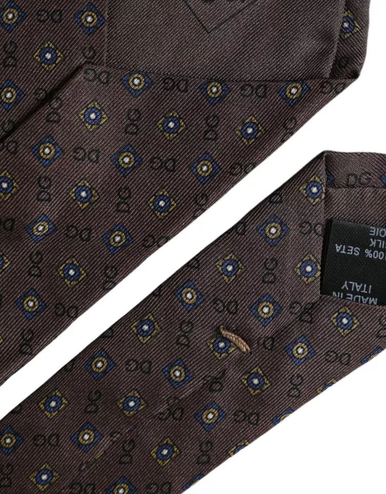 Dolce & Gabbana Brown Silk Branded Logo Adjustable Men Men's Tie Size ONE SIZE - 2 Thumbnail
