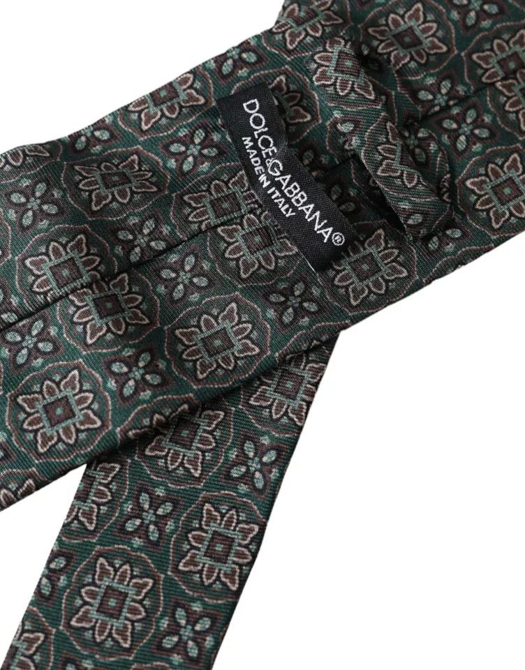 Dolce & Gabbana Green Patterned 100% Silk Adjustable Men Men's Tie Size ONE SIZE - 4 Thumbnail