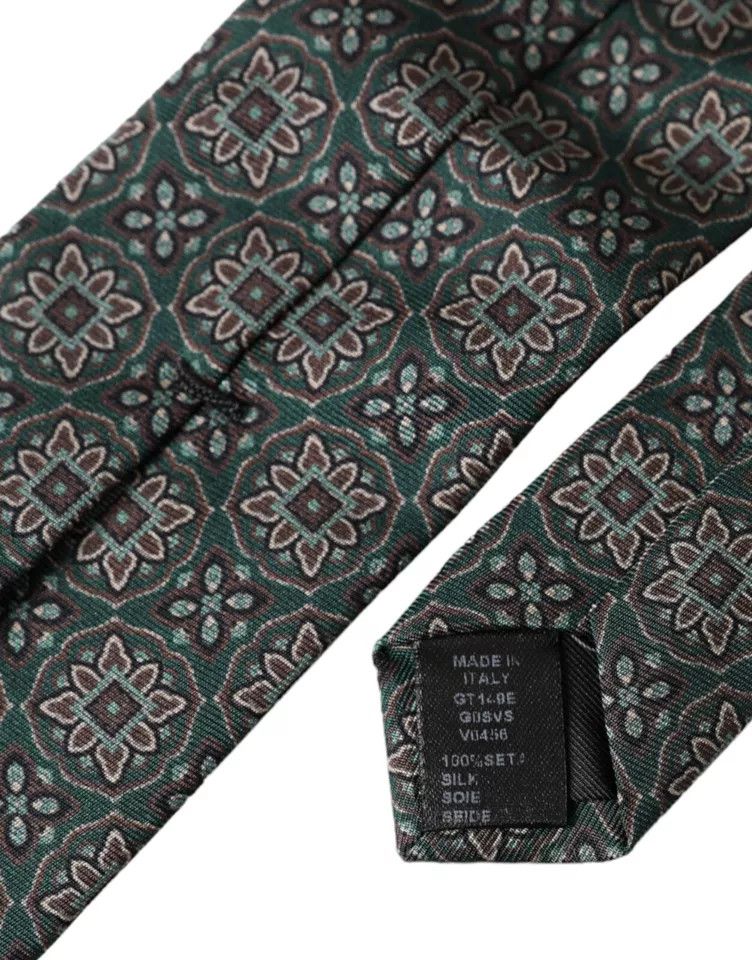 Dolce & Gabbana Green Patterned 100% Silk Adjustable Men Men's Tie Size ONE SIZE - 3 Thumbnail