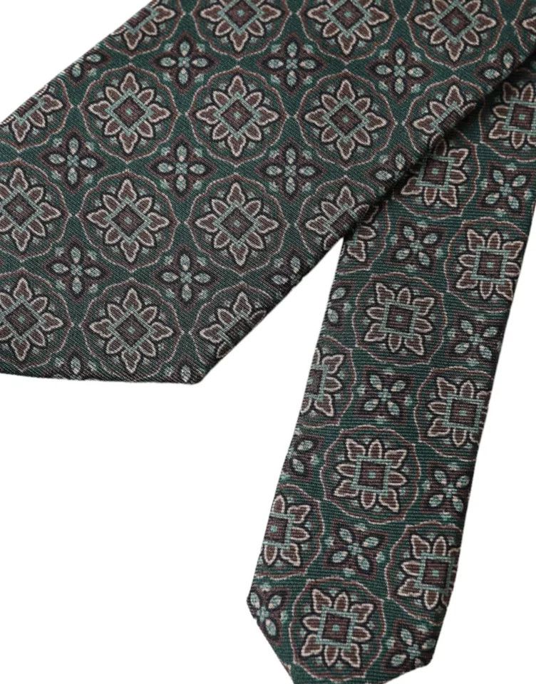Dolce & Gabbana Green Patterned 100% Silk Adjustable Men Men's Tie Size ONE SIZE - 5 Thumbnail