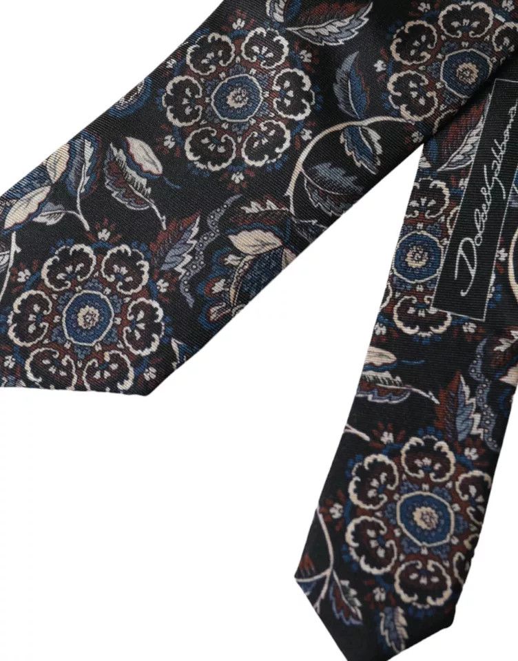 Dolce & Gabbana Black Floral Pattern Silk Adjustable Men Men's Tie Size ONE SIZE - 4 Thumbnail