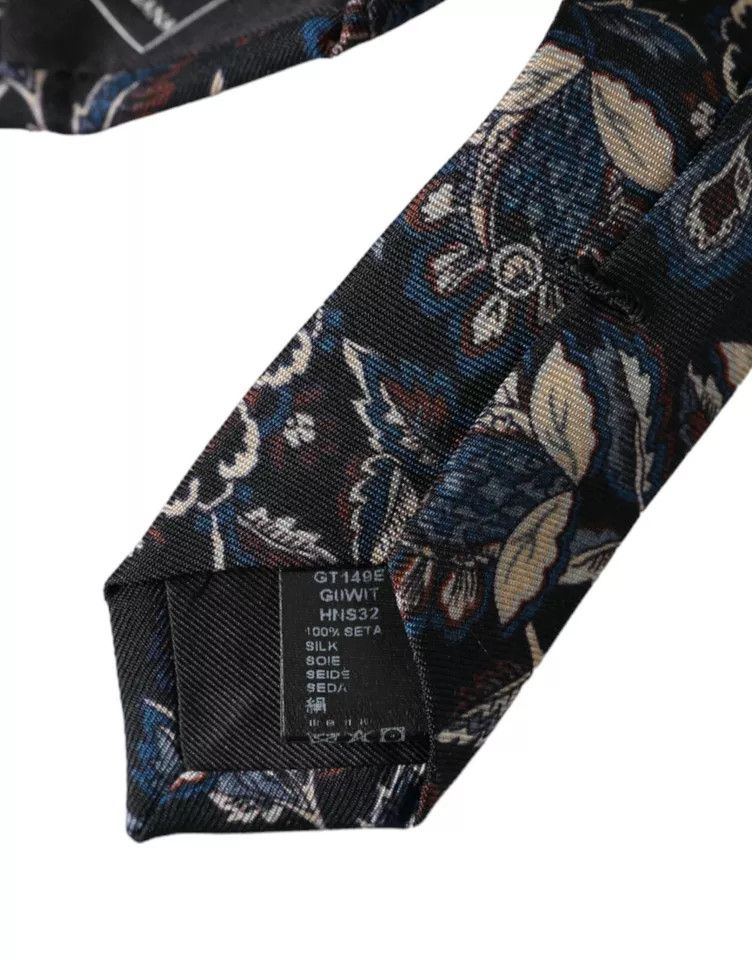 Dolce & Gabbana Black Floral Pattern Silk Adjustable Men Men's Tie Size ONE SIZE - 2 Thumbnail